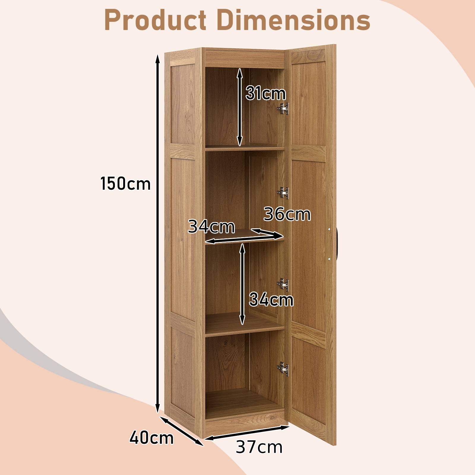 150 cm Tall 4-Tier Freestanding Storage Floor Cabinet-Natural