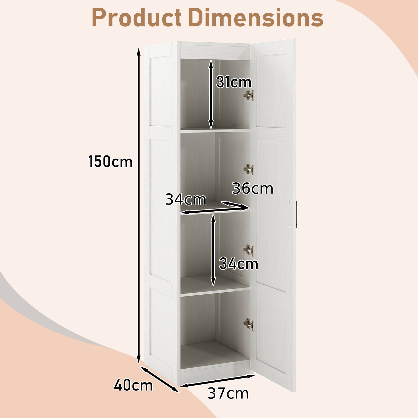 150 cm Tall 4-Tier Freestanding Storage Floor Cabinet-White