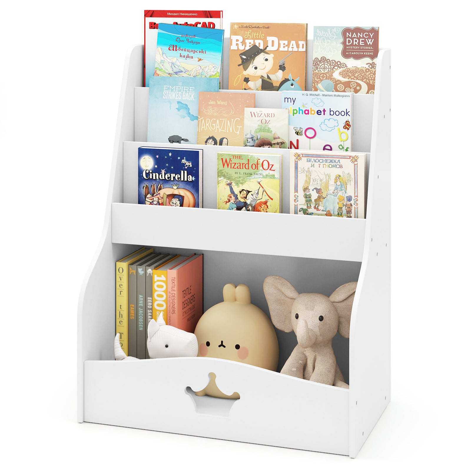 4-Tier Wooden Kids Bookshelf Bookcase Toy Storage Organizer-White