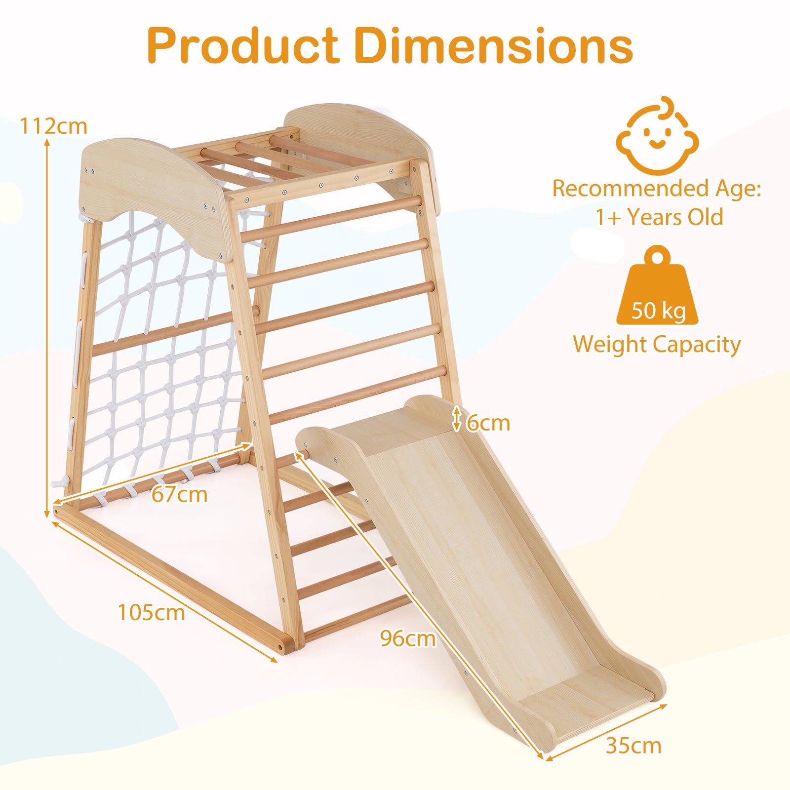 4-in-1 Jungle Gym Wooden Indoor Toddler Playground with Slide-Natural
