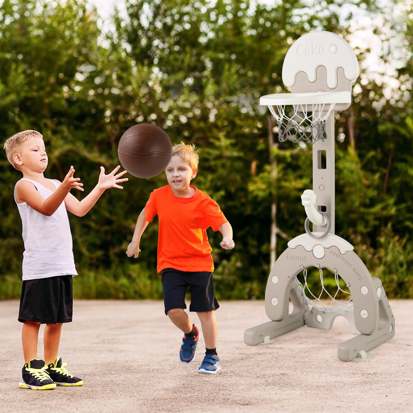 4-in-1 Kids Activity Center with Hoop Football Goal Golf and Ring Toss-Grey