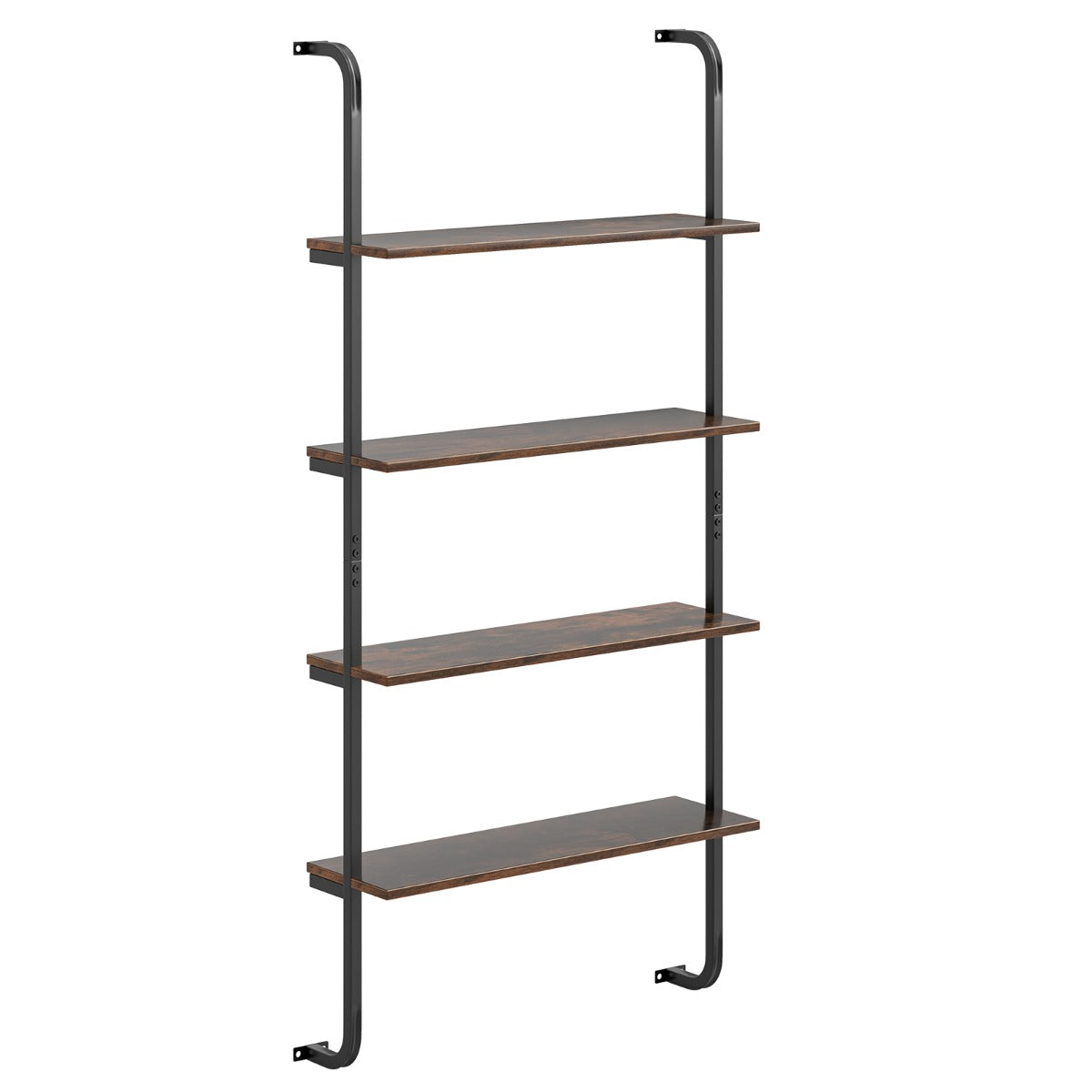 4-Tier Wall Mounted Industrial Pipe Shelving Wood Floating Shelves-Rustic Brown