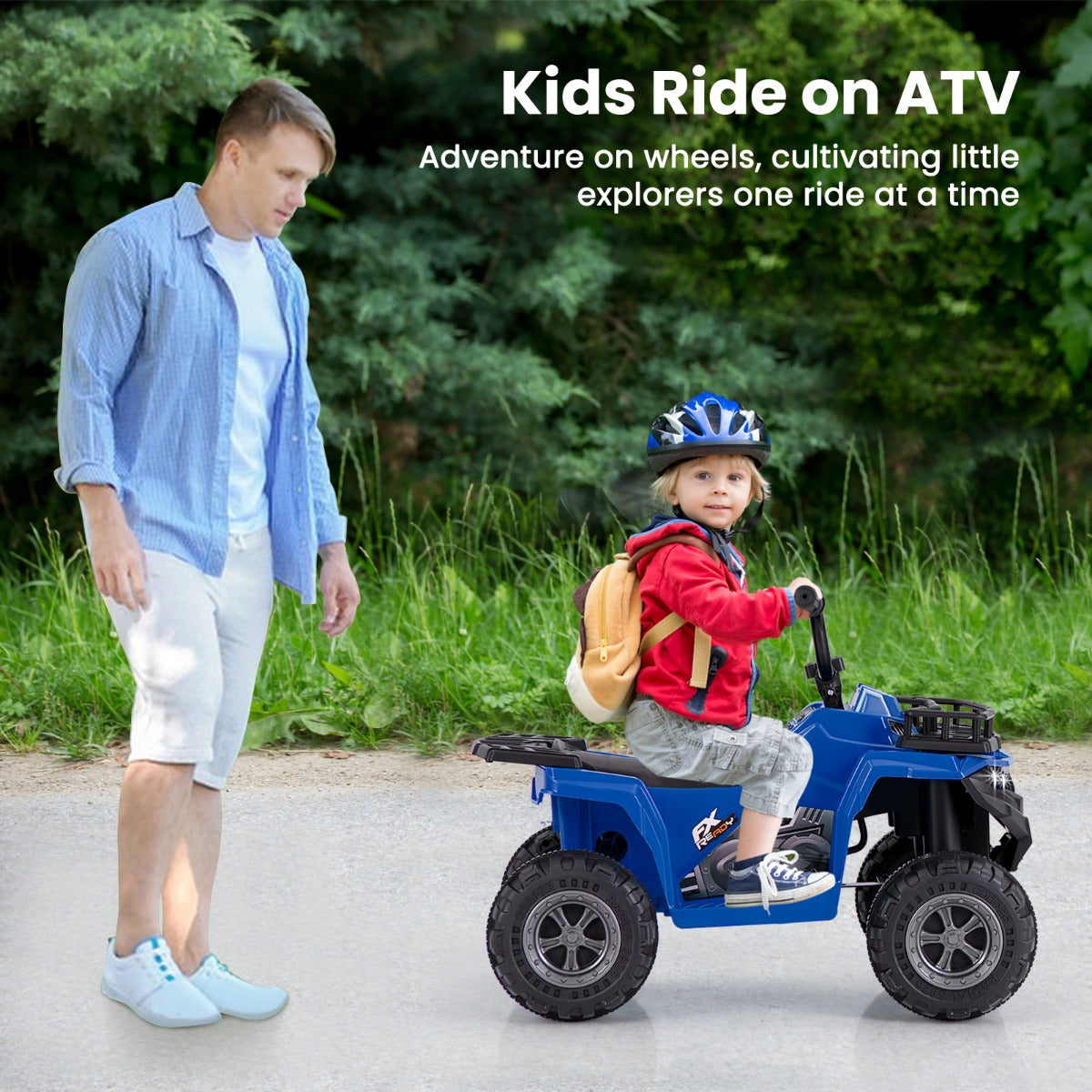 6V 4-Wheeler Quad Car with One-Button Start and Tread Tires-Navy