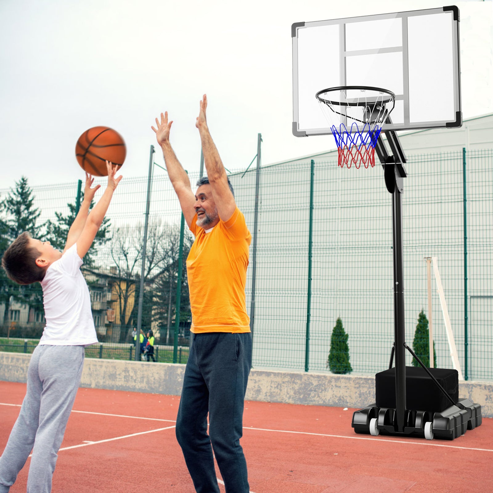 Adjustable Basketball Hoop 2.36-3.05M with Shatterproof Backboard and Weight Bag
