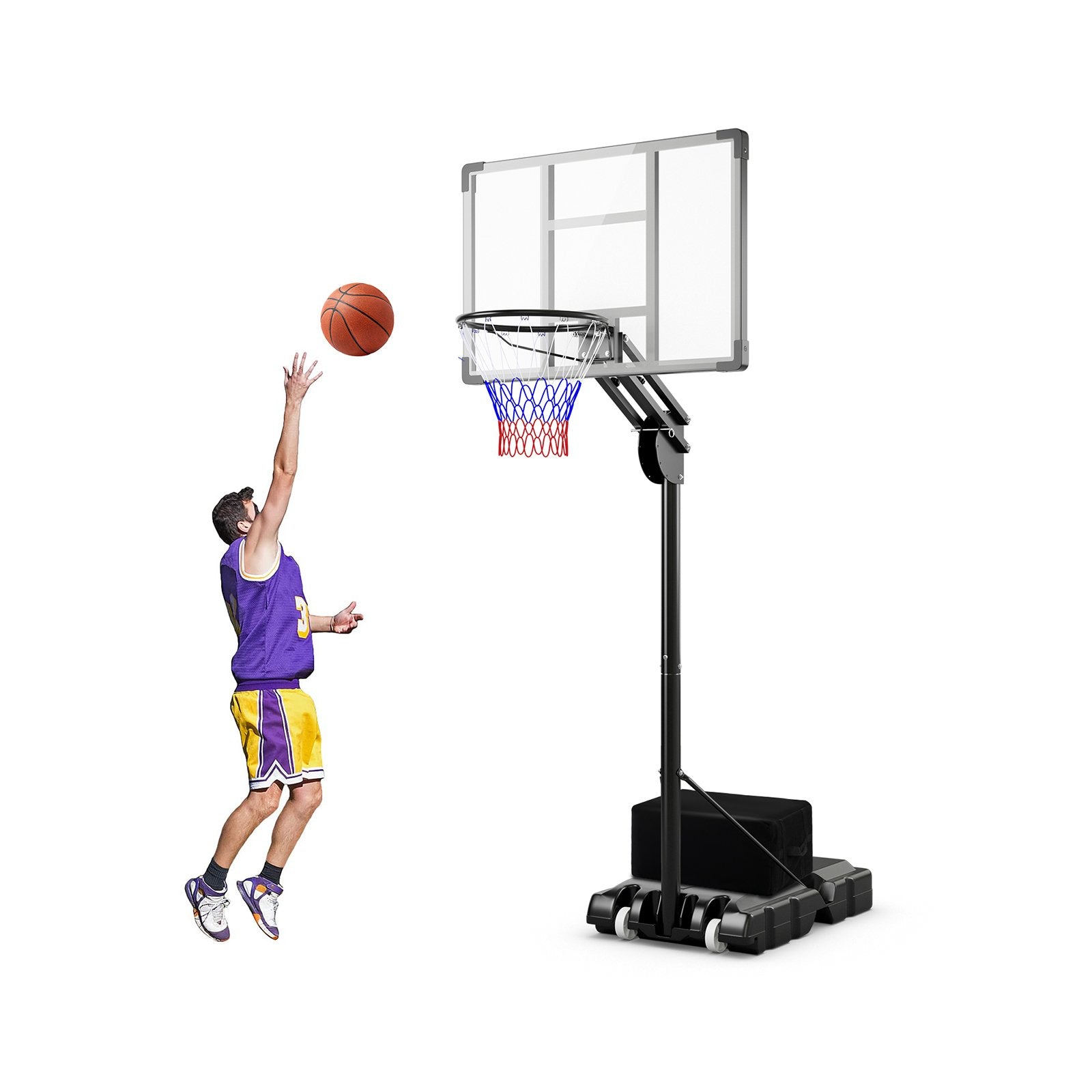 Adjustable Basketball Hoop 2.36-3.05M with Shatterproof Backboard and Weight Bag