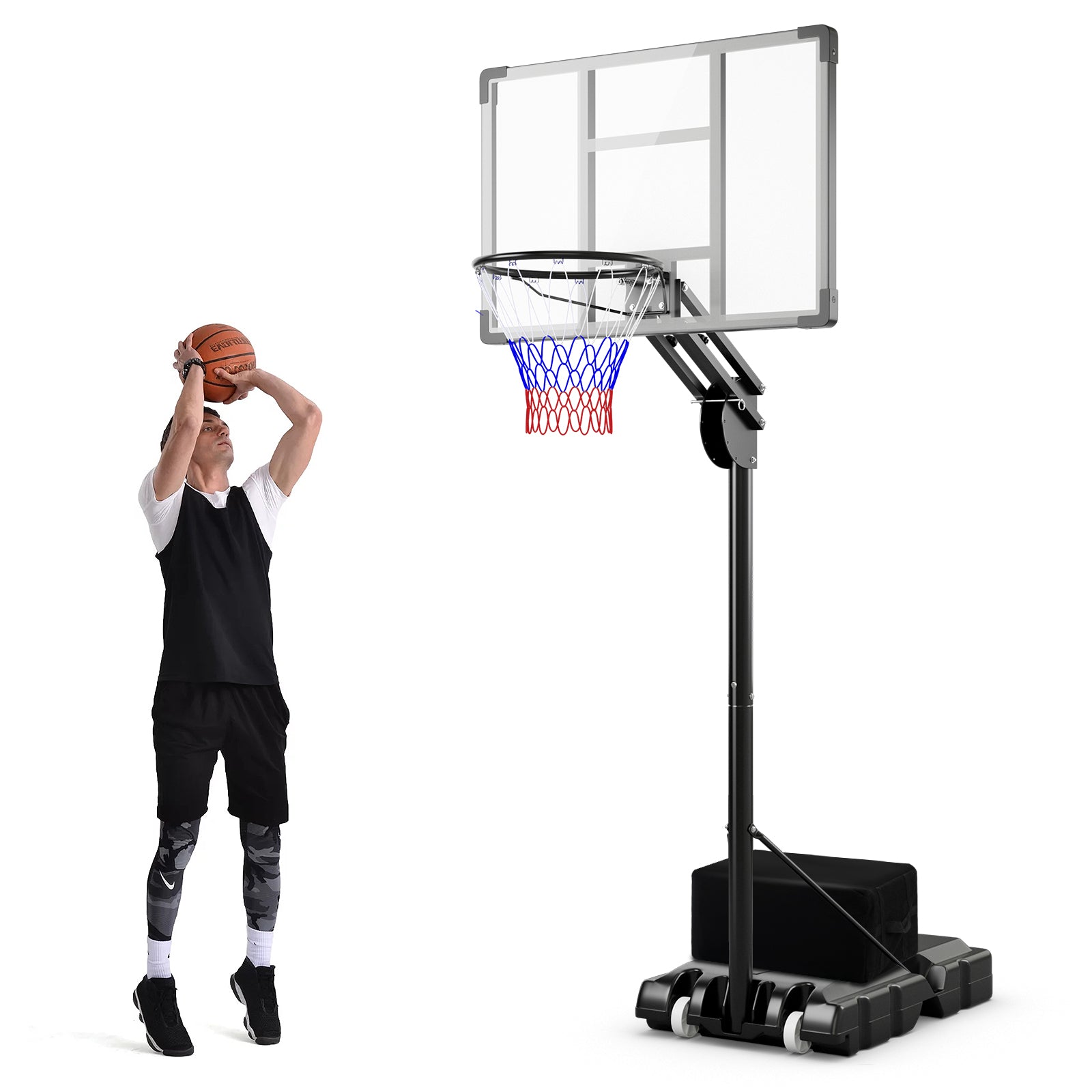 Adjustable Basketball Hoop 2.36-3.05M with Shatterproof Backboard and Weight Bag