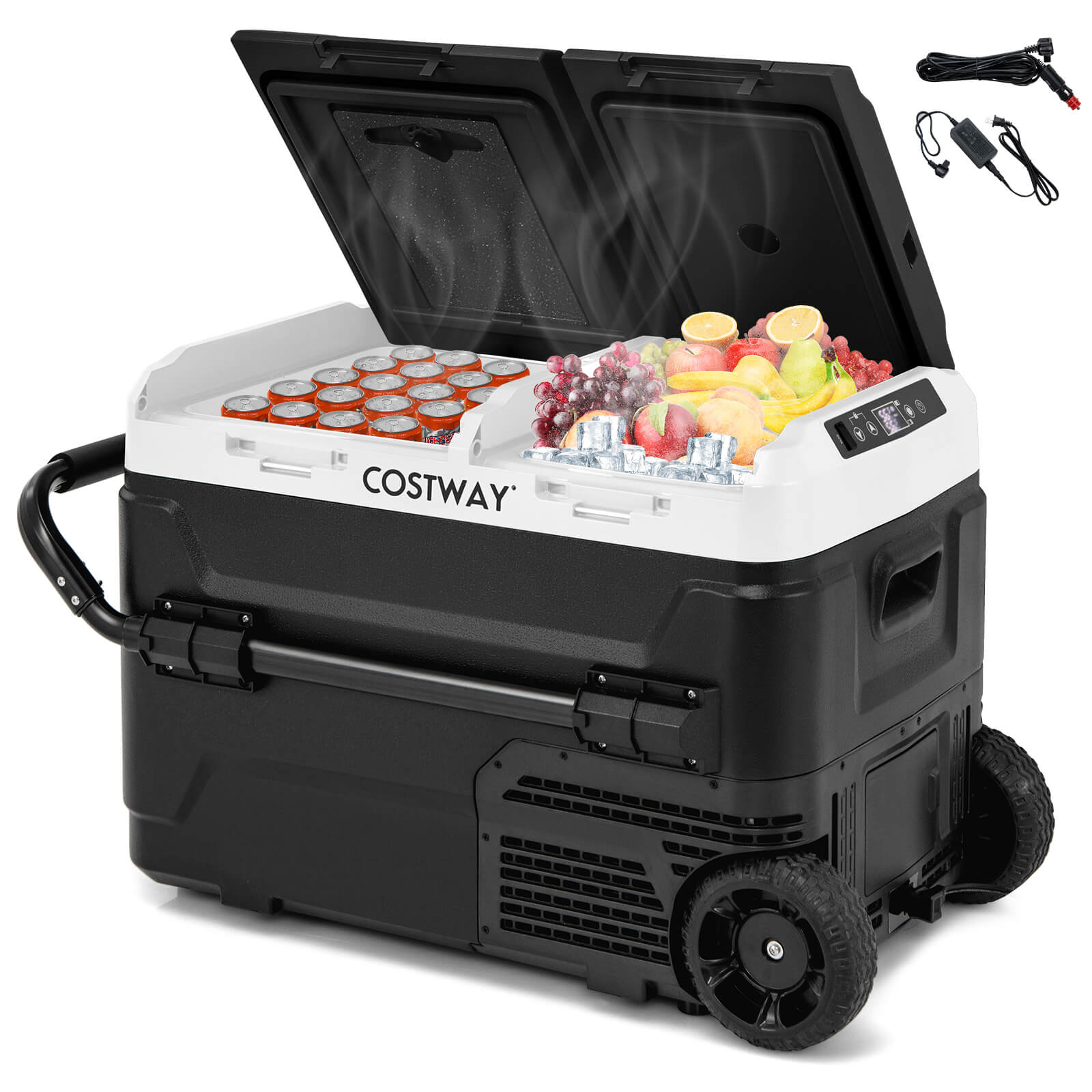 40L Portable Car Refrigerator Dual Zone 12V Compressor Fridge Freezer-Black