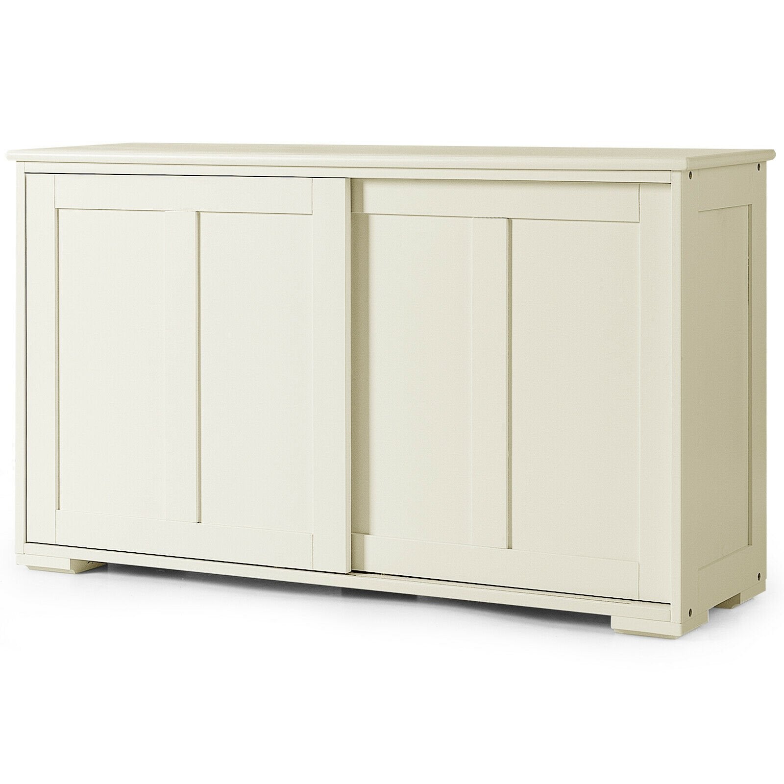Storage Sideboard with Sliding Door and Double Partition-White