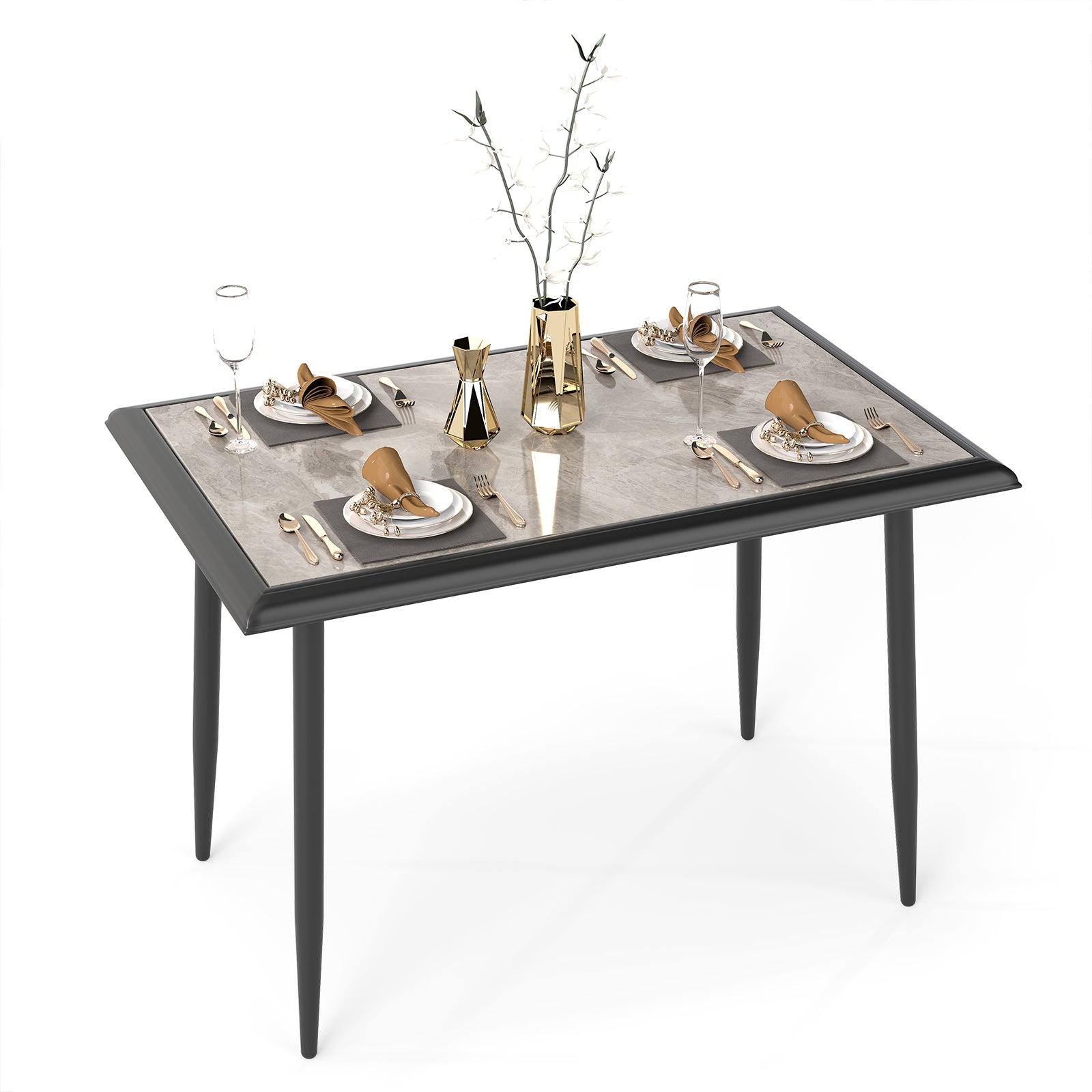44 Inch Sintered Stone Dining Table with Metal Frame for Dining Room-Grey