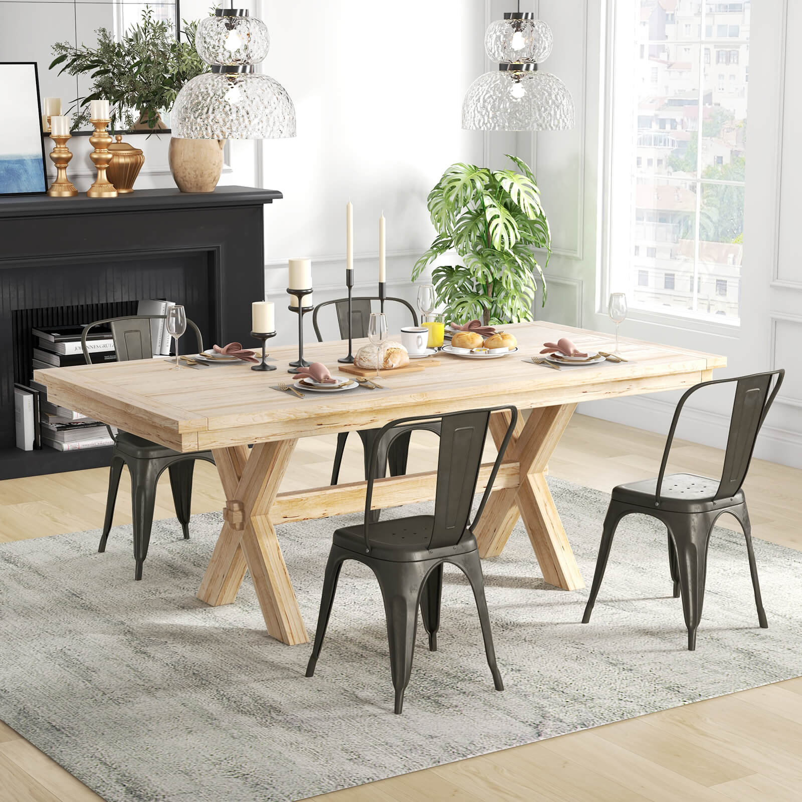 Metal High Back Bar Stools 45cm with Removable Backrest-Gun-Set of 4