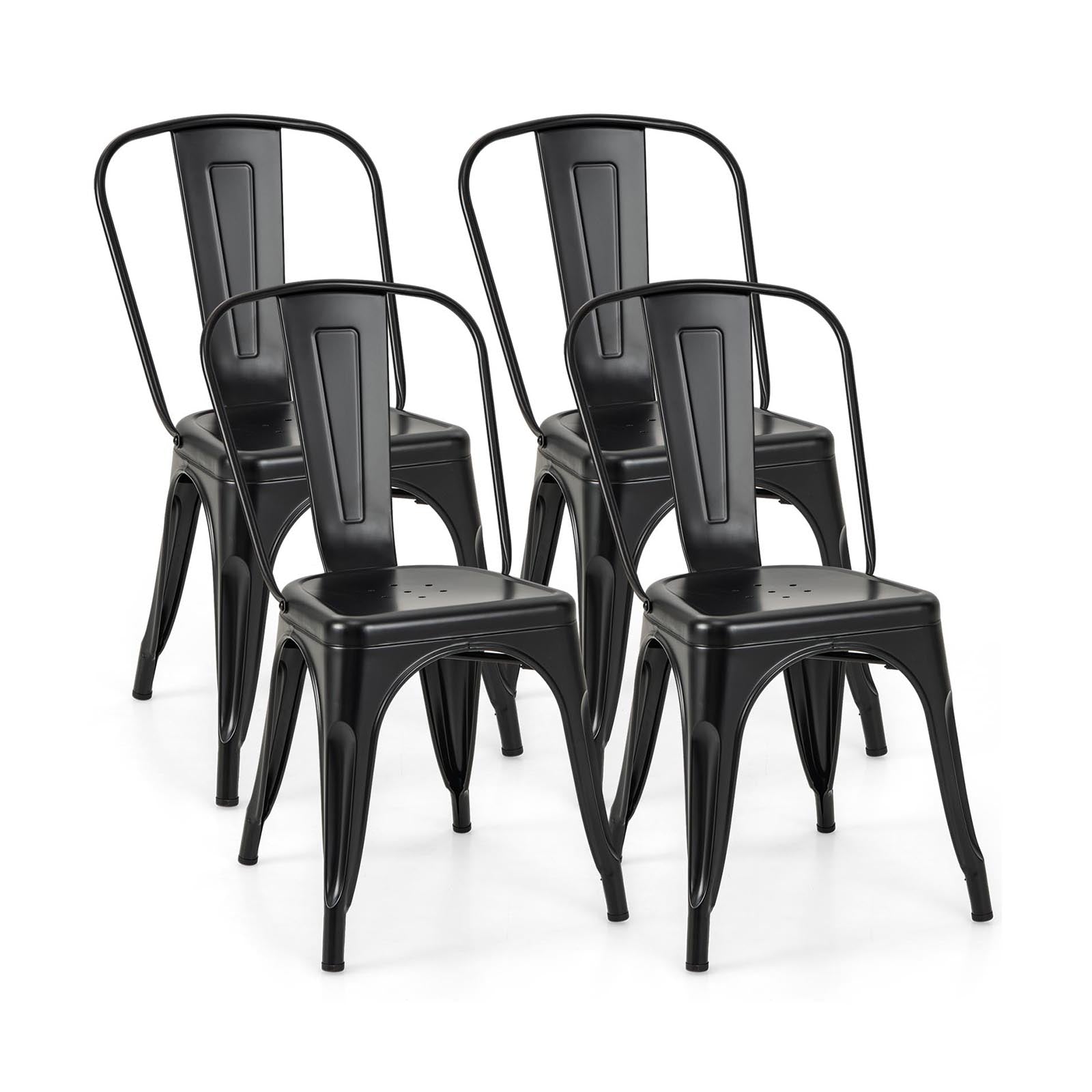 Metal High Back Bar Stools 45cm with Removable Backrest-Black-Set of 4