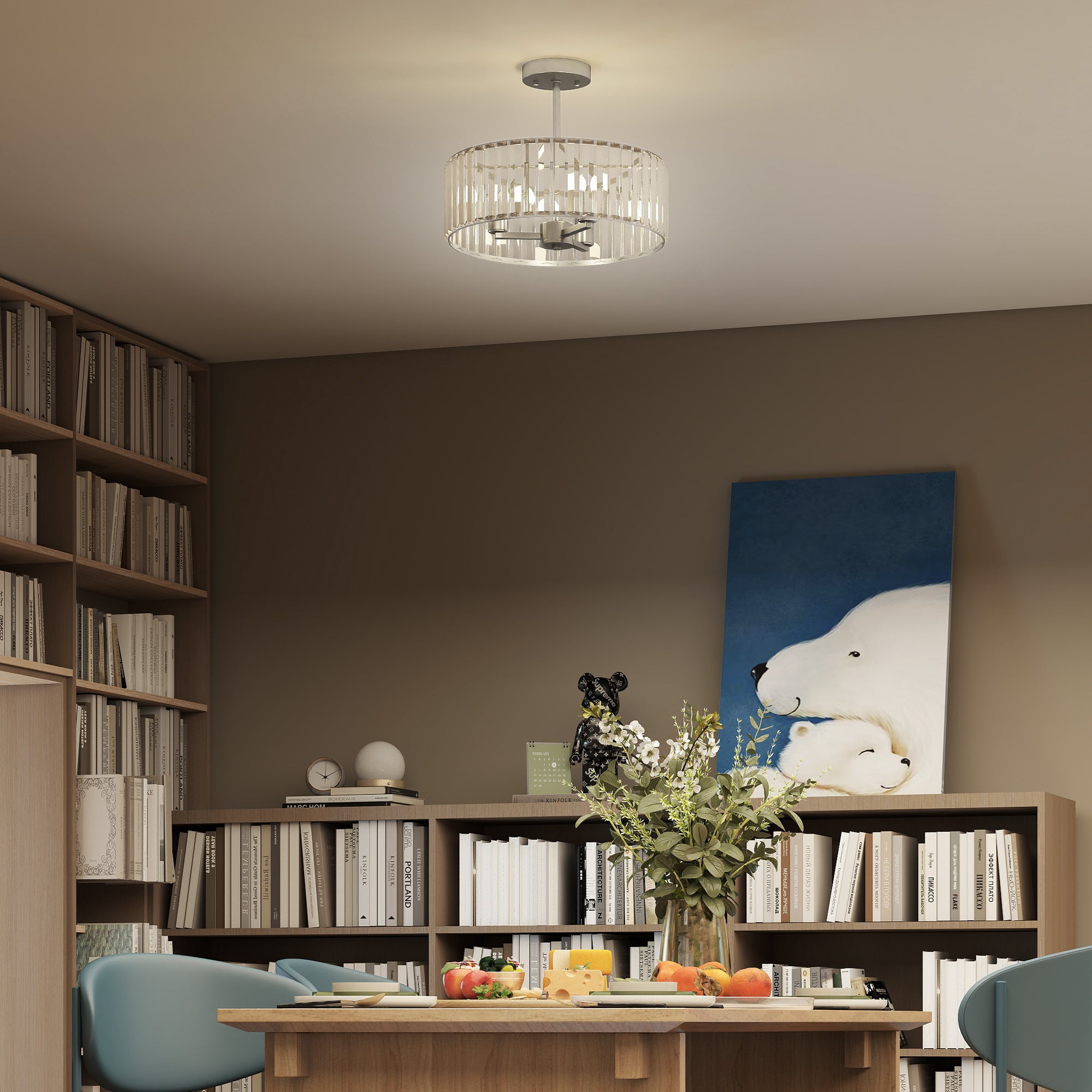 HOMCOM Crystal Ceiling Light Fixture, Semi Flush Mount Modern Crystal Chandelier Ceiling Light for Living Room, Bedroom, Hallway, Dining Room, E14 Base 3-Lights, Silver Tone