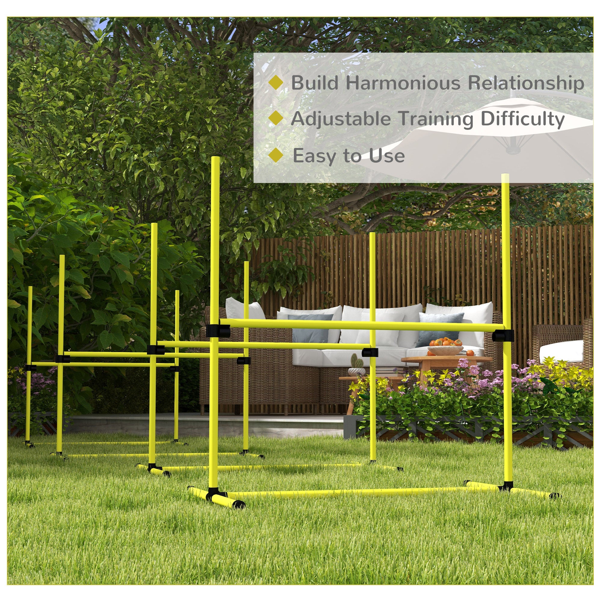 PawHut 4 Pieces Dog Agility Training Equipment, Adjustable Height Jumps Hurdle with Carrying Bag for Outdoor, Yellow