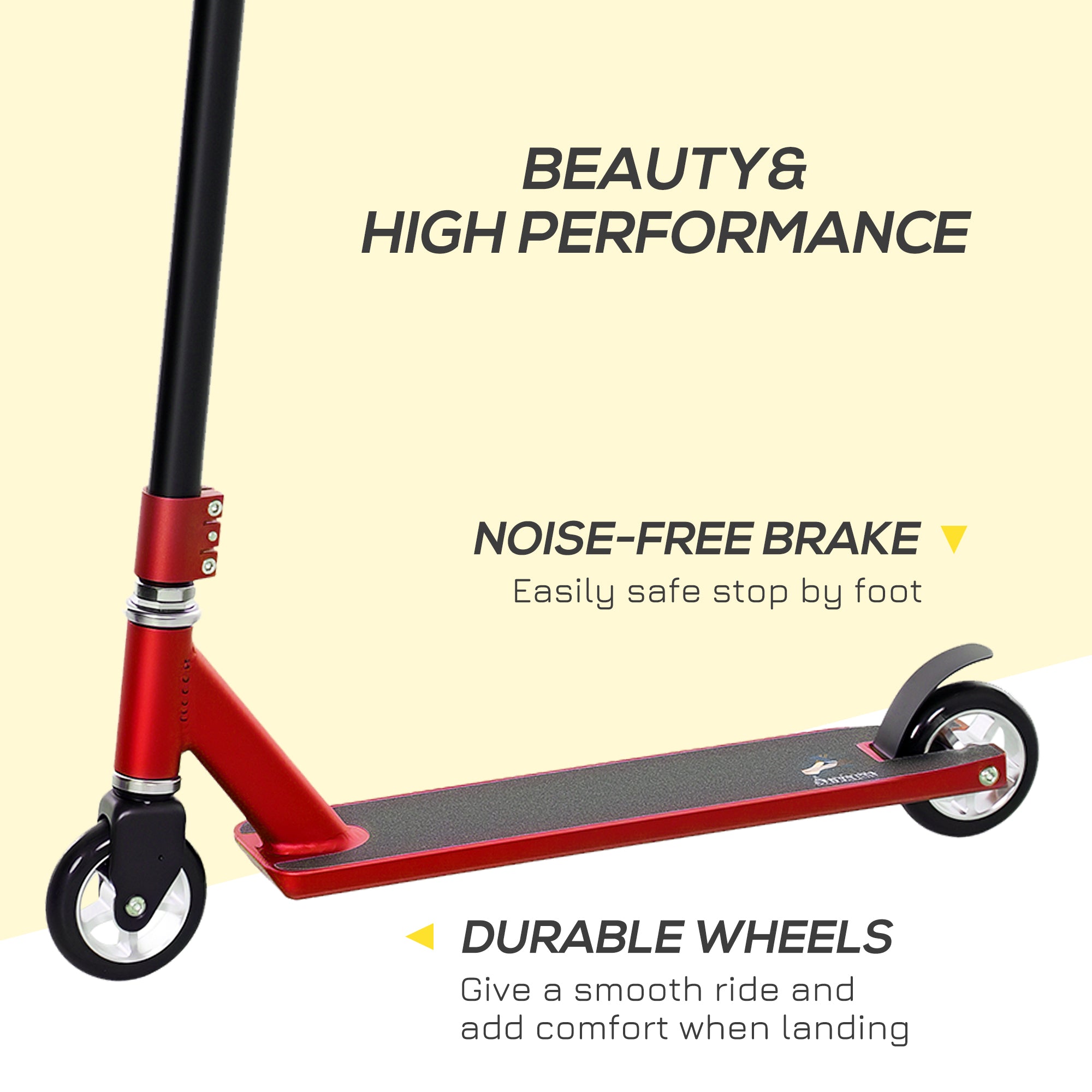 HOMCOM Stunt Scooter, 360√Ç¬∞ Entry Level Tricks Scooter w/ Lightweight Aluminium Deck and ABEC 7 Bearing, For Age 14+ Beginners, Red