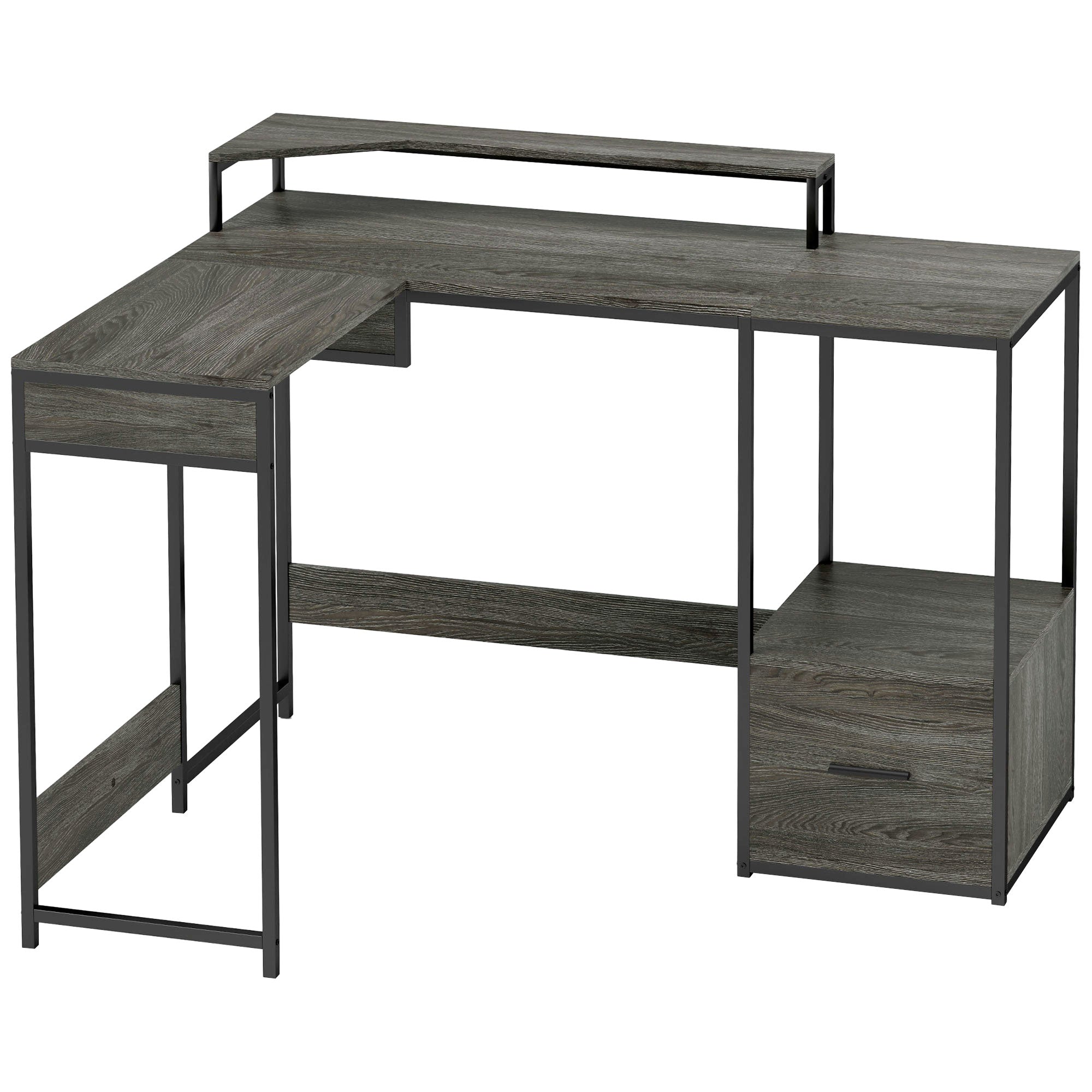 HOMCOM Industrial 'L' Shaped Multi-Work Desk - Charcoal Grey