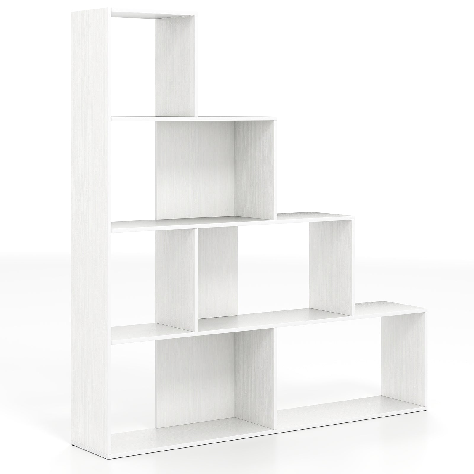 4-Tier Stepped Bookshelf Modern Ladder Bookcase with 6 Storage Cubes-White