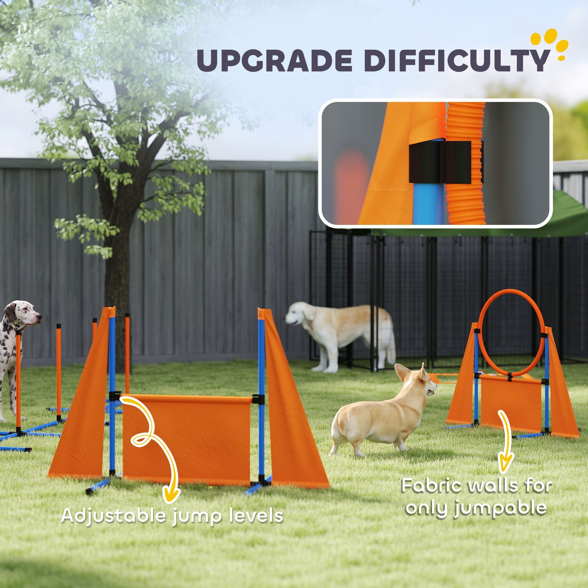 PawHut Seven-Piece Dog Agility Equipment Set with Weave Poles, Jump Ring, Hurdle, Pause Box, Carry Bag, Orange