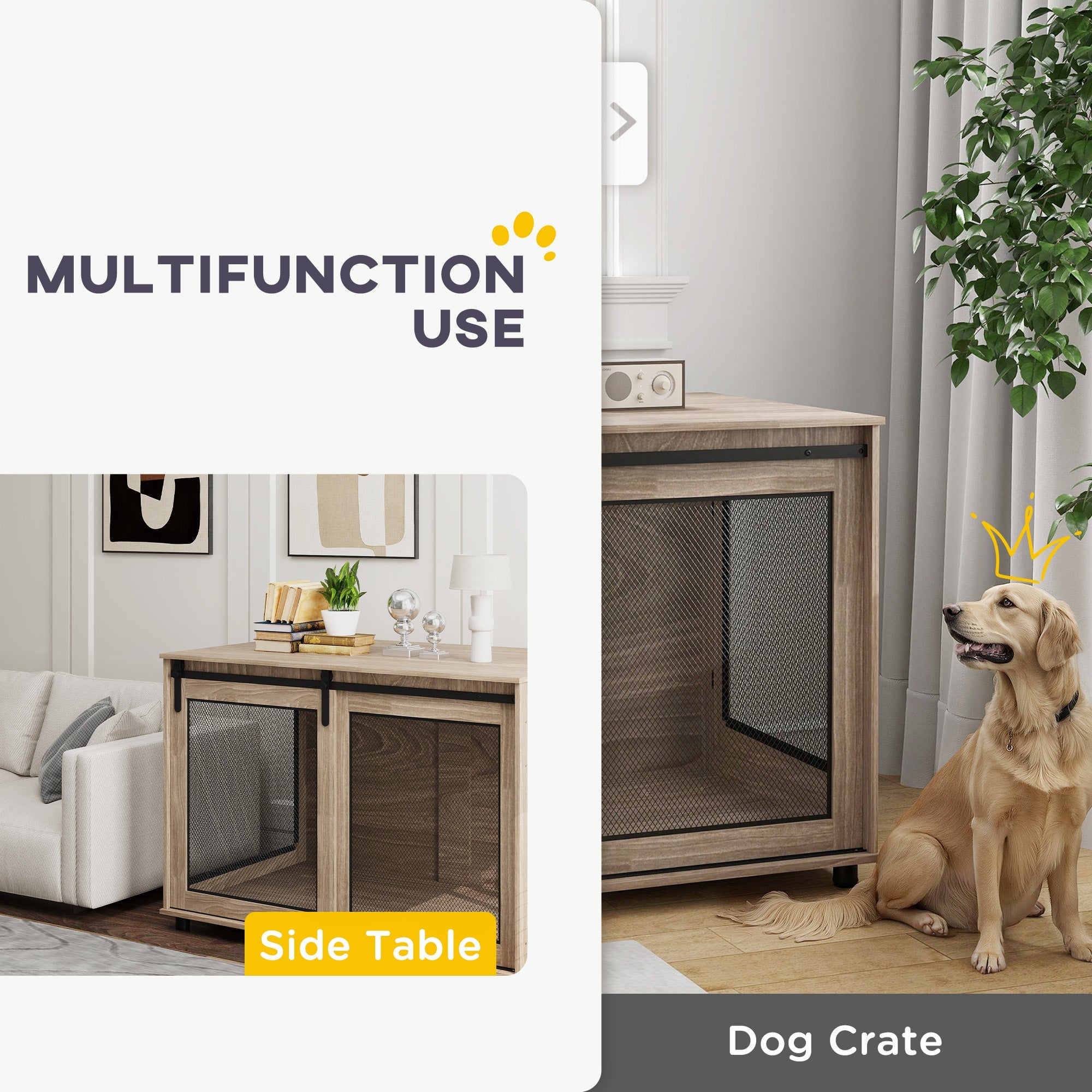 PawHut Dog Crate Furniture with Sliding Door for XL Dogs, Brown