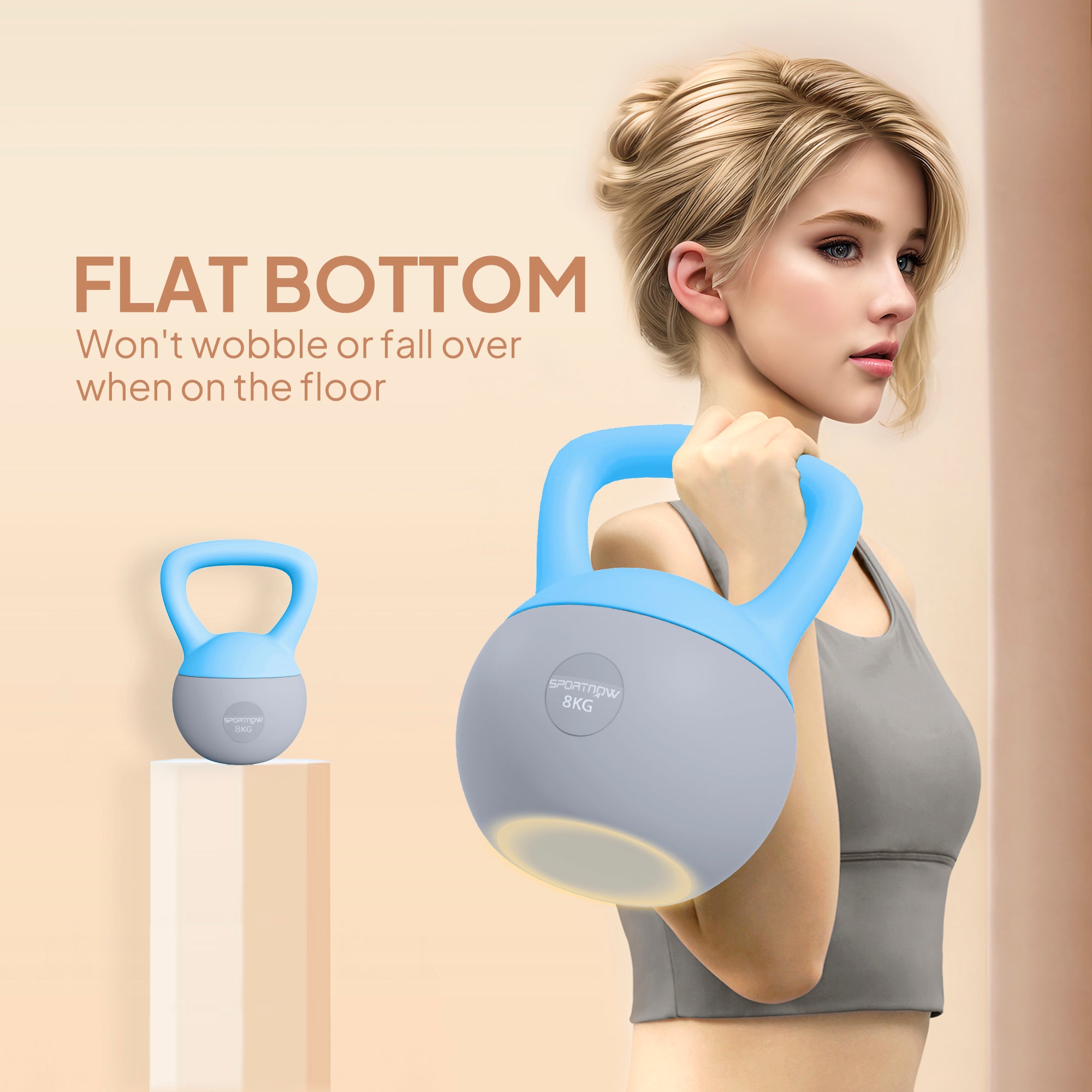 SPORTNOW 8KG Soft Kettlebell, Kettlebell with Non-Slip Handle for Home Gym, Weight Lifting, Strength Training, Light Blue/Grey