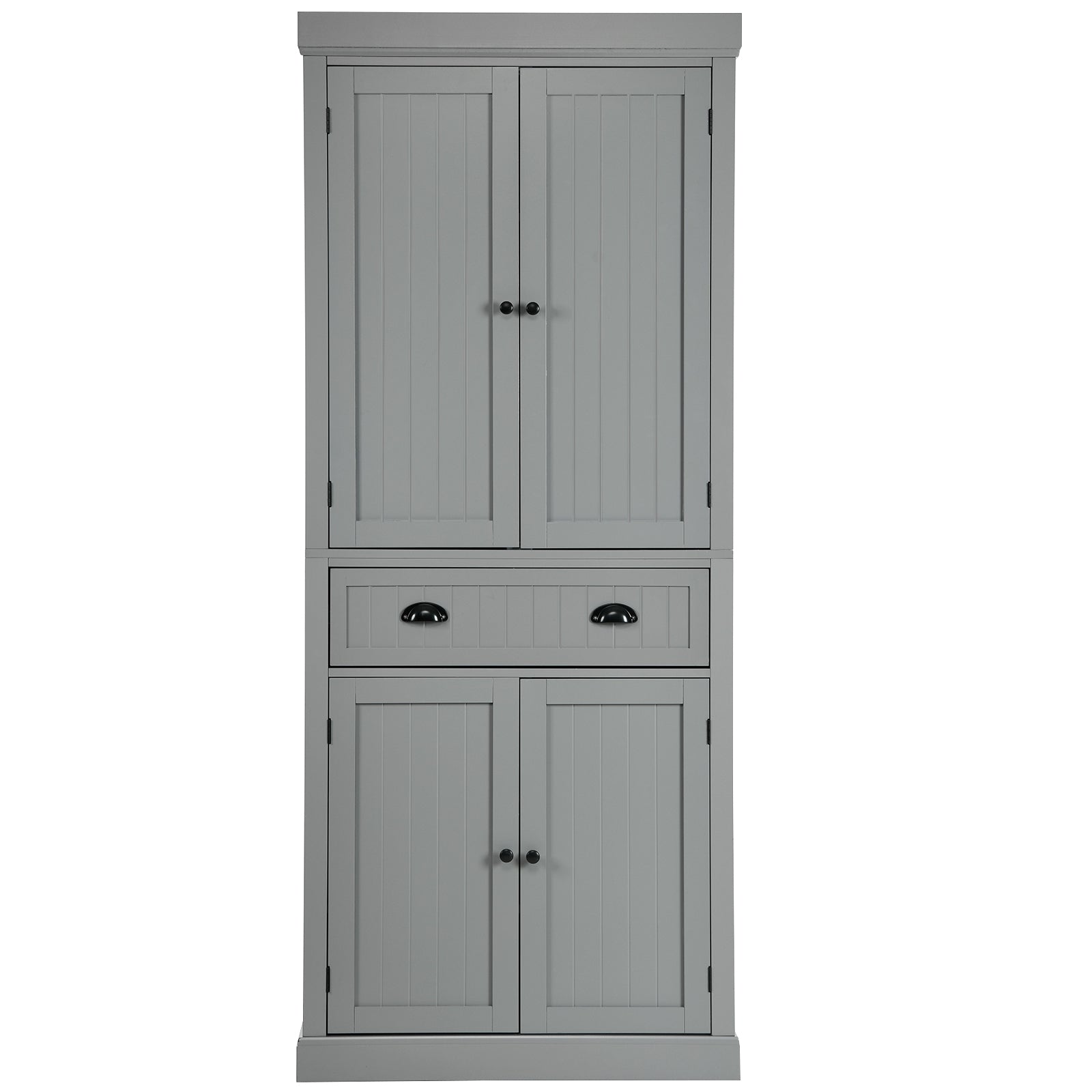 4-Door Tall Kitchen Cupboard Adjustable Shelves and Drawer-Grey