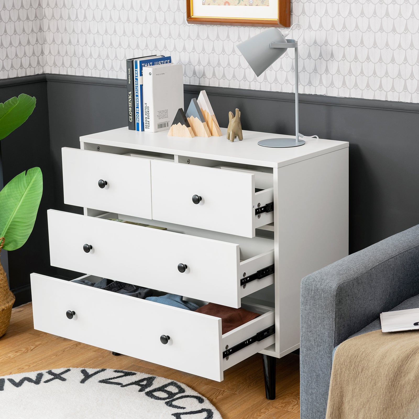 4-Drawer Dresser Modern Storage Chest Cabinet with Handles-White