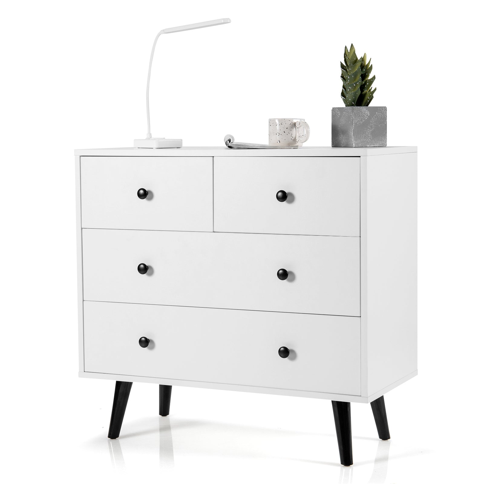 4-Drawer Dresser Modern Storage Chest Cabinet with Handles-White