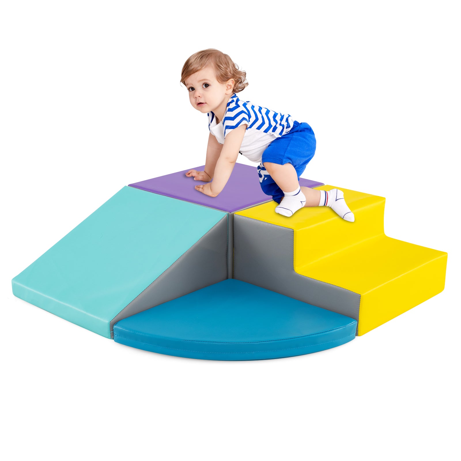 4-Piece Climb and Crawl Foam Block Play Set for Infant Baby-Navy