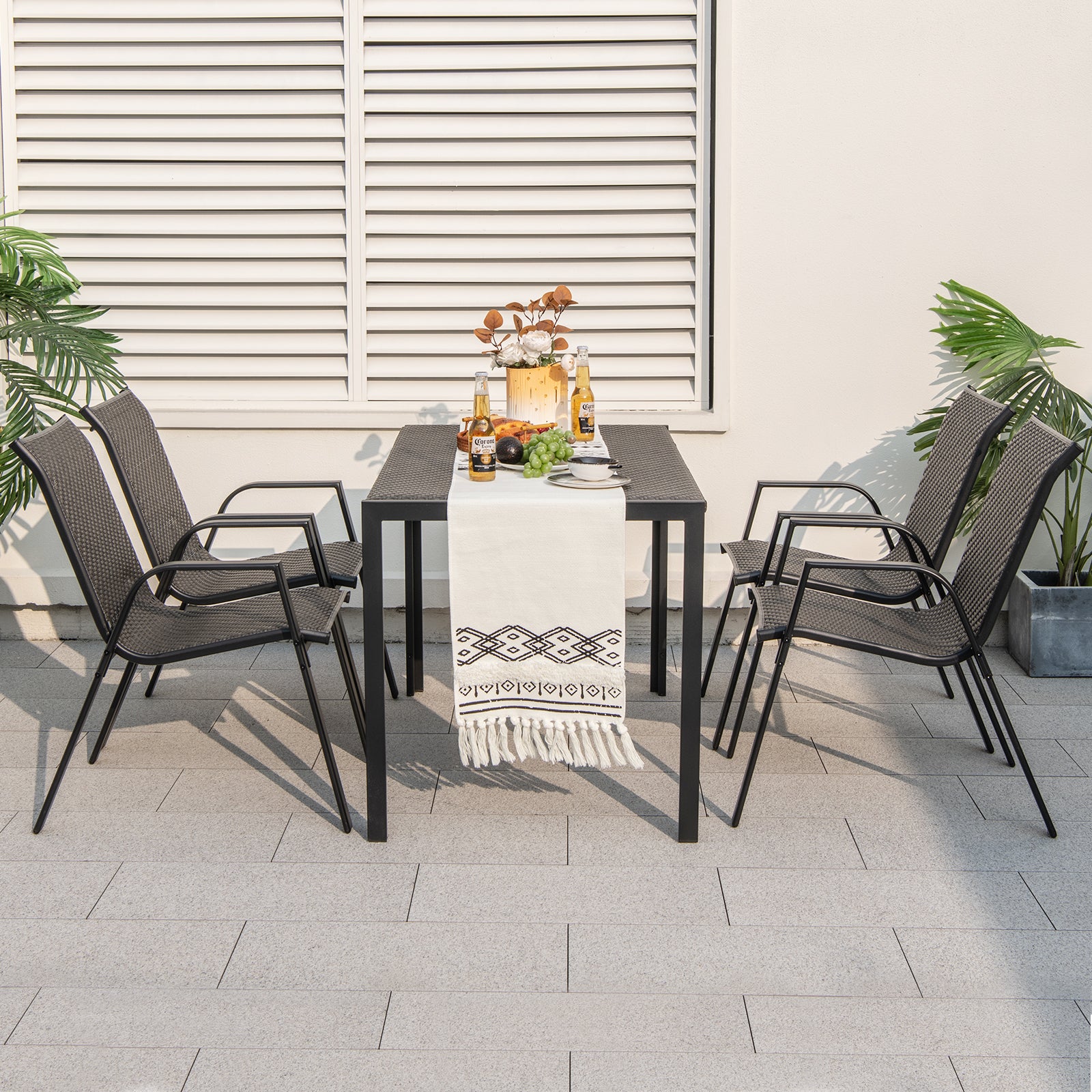 4 Pieces Patio Rattan Chairs with Wicker Woven Seat and Back-Brown