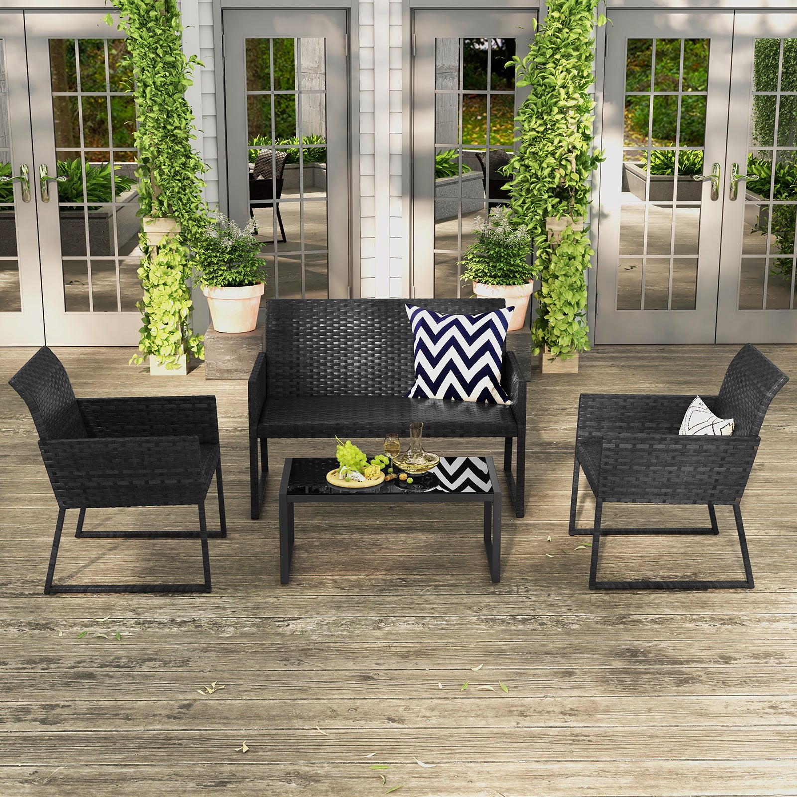4 Pieces Wicker Patio Furniture Set with Quick-Drying Foam
