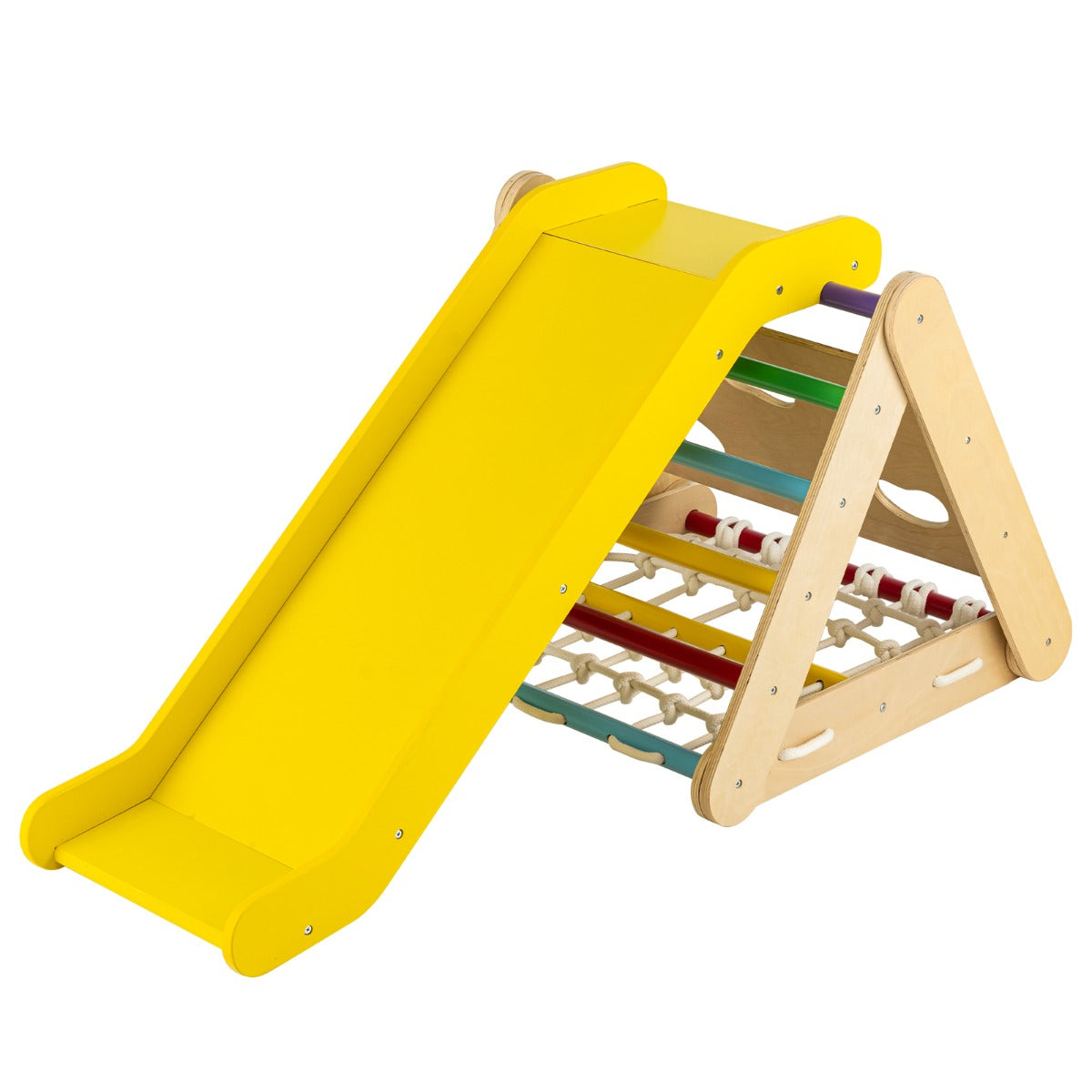 4 in 1 Toddler Wooden Triangle Climber with Ramp and Sliding Board-Multicolor