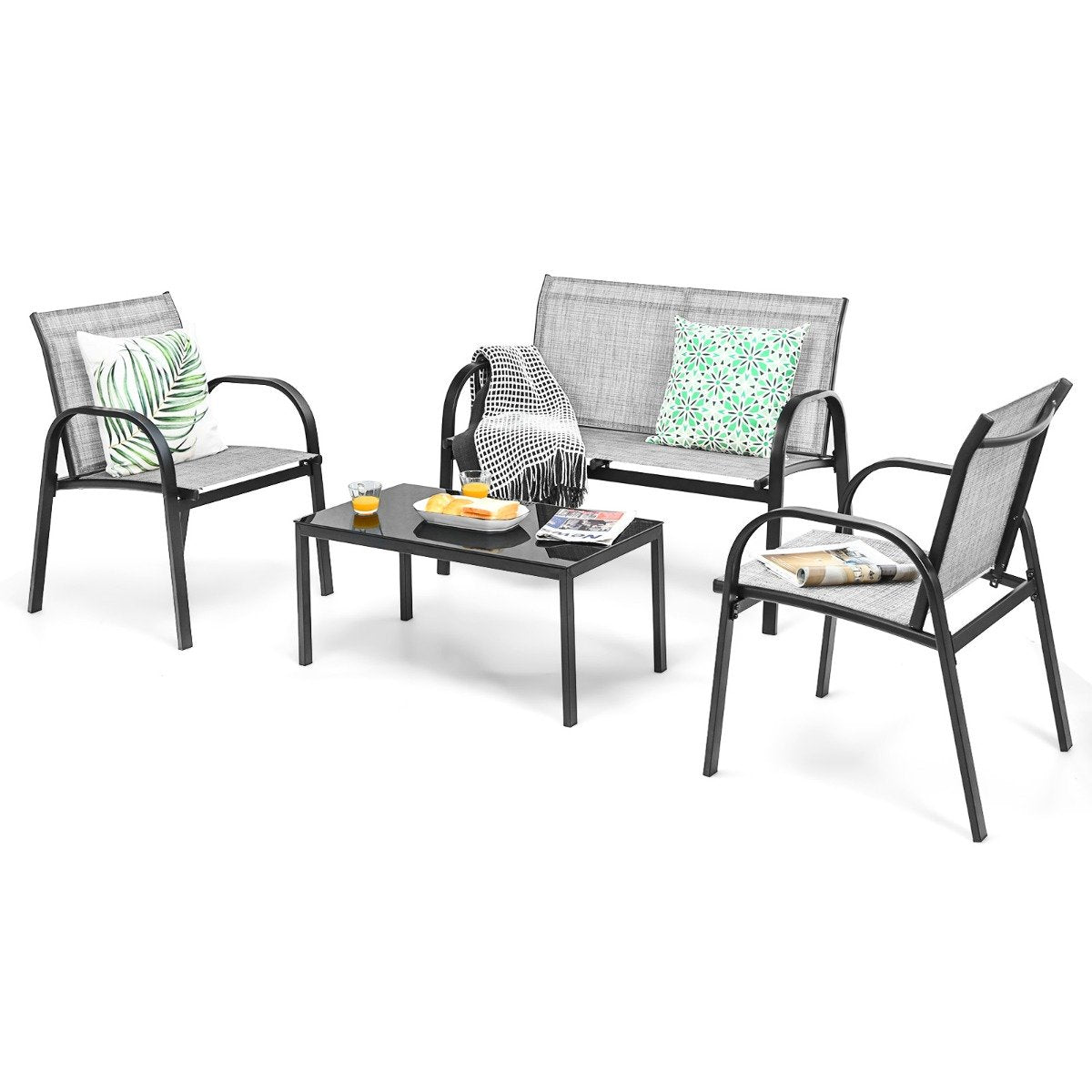 4 Piece Garden Furniture Set with loveseat for Patio Without Cushions-Grey