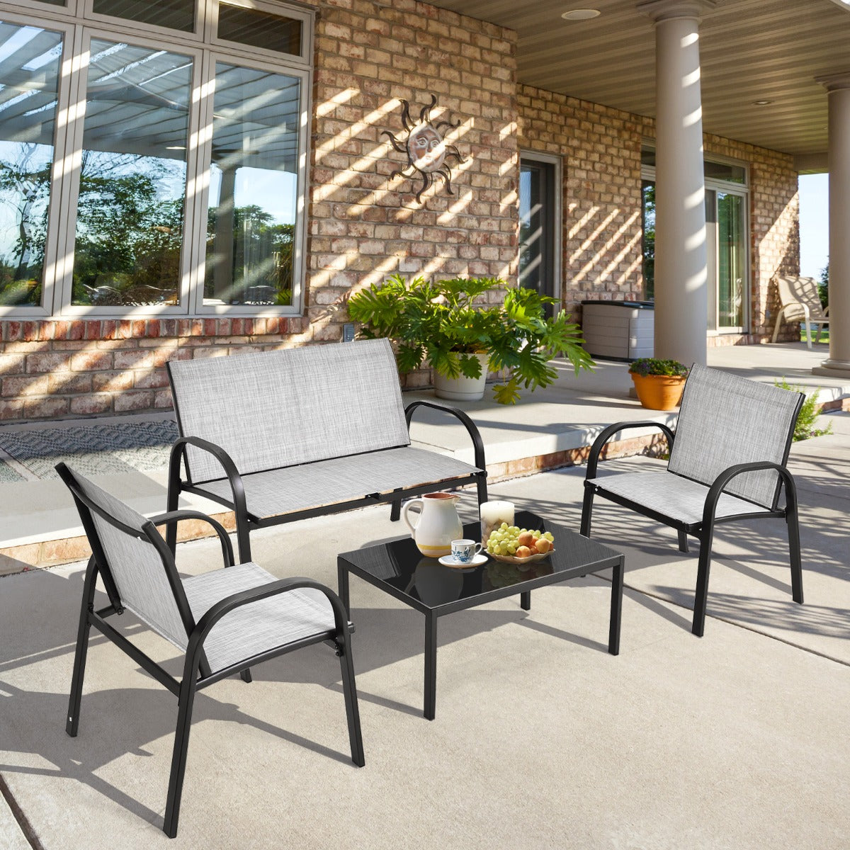 4 Piece Garden Furniture Set with loveseat for Patio Without Cushions-Grey