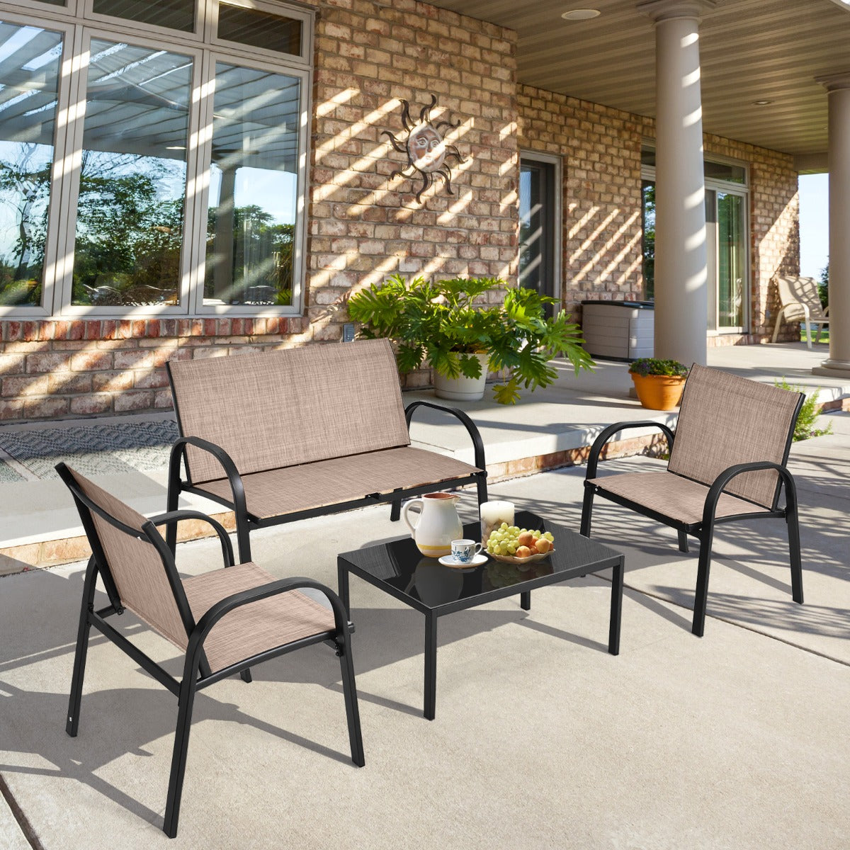 4 Piece Garden Furniture Set with loveseat for Patio Without Cushions-Brown