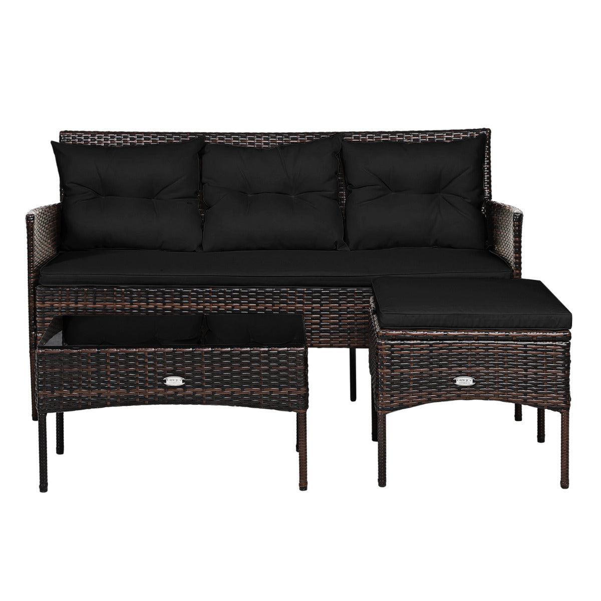 4 Seater Rattan Garden Furniture Set with Cushioned Sofa-Black
