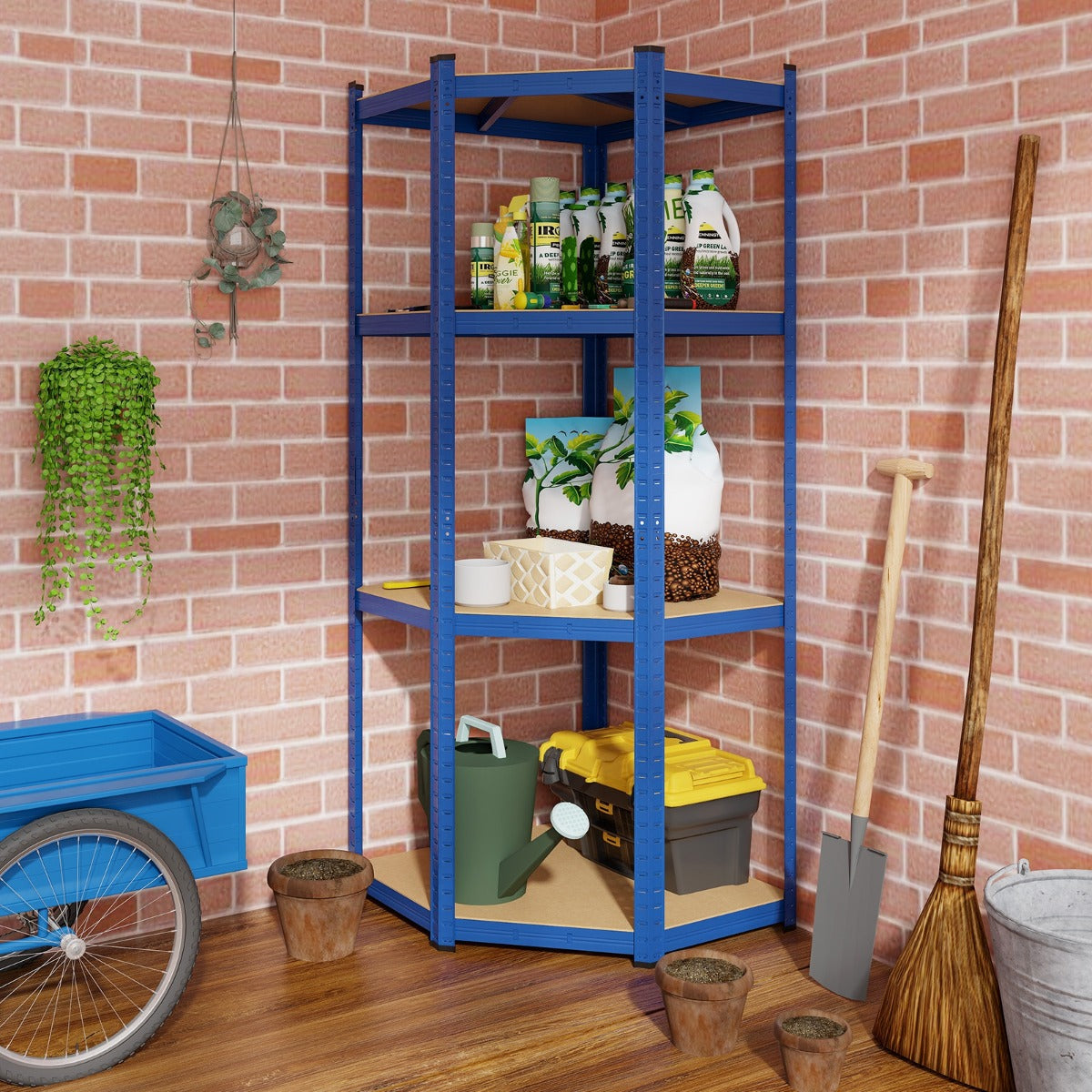4-Tier Corner Shelving Unit 720KG Heavy Duty for Warehouse Pantry Shed and Kitchen-Blue