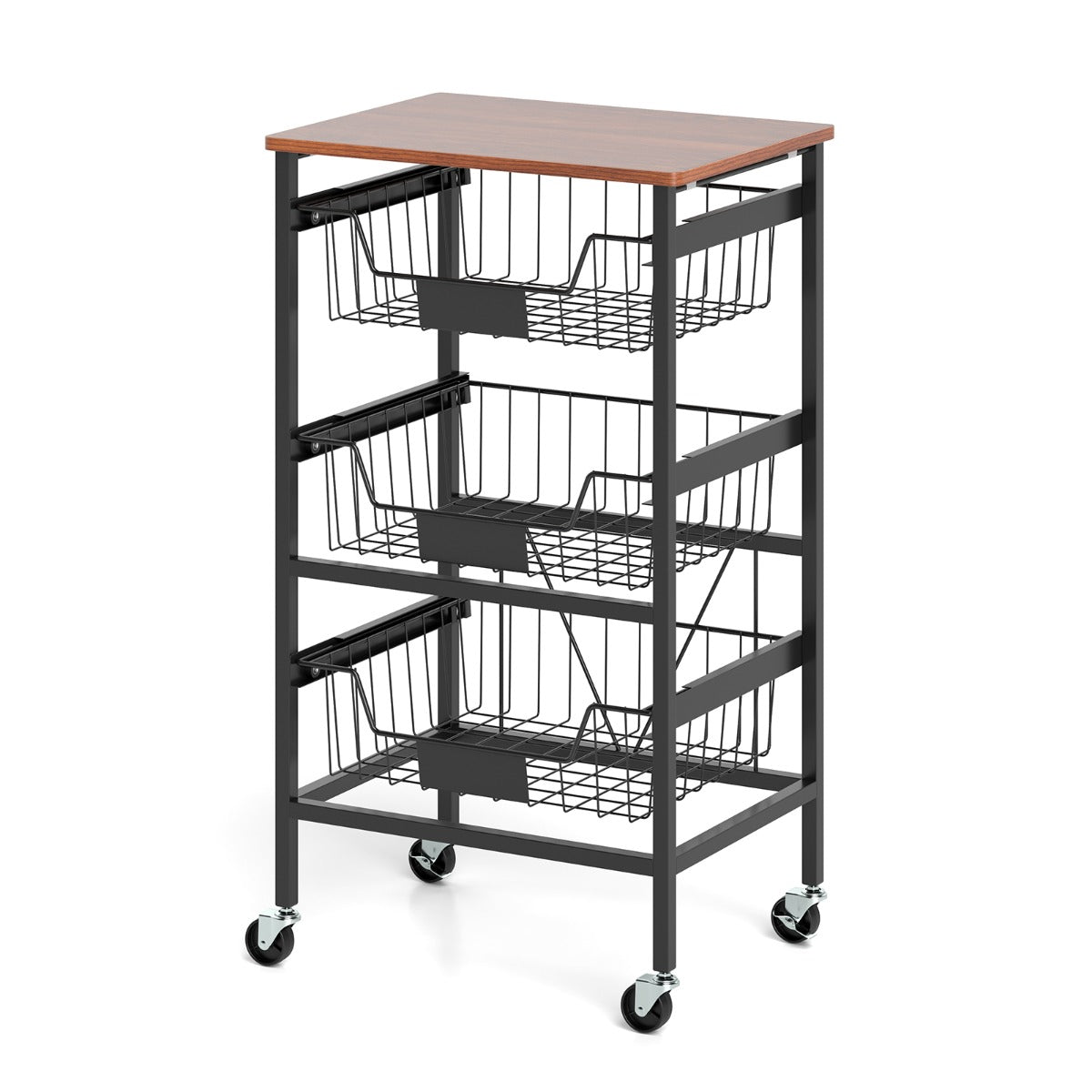 4/5-Tier Kitchen Storage Cart with Wooden Top and DIY Chalk Labels-4-Tier