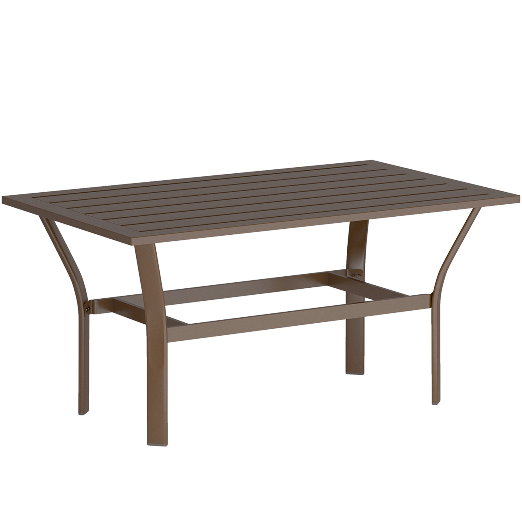 Outsunny Metal Garden Coffee Table, Rectangular Outdoor Side Table with Slatted Tabletop, Foot Pads for Outside, Garden, Balcony, Porch, 91.5 x 55 x 45cm, Brown