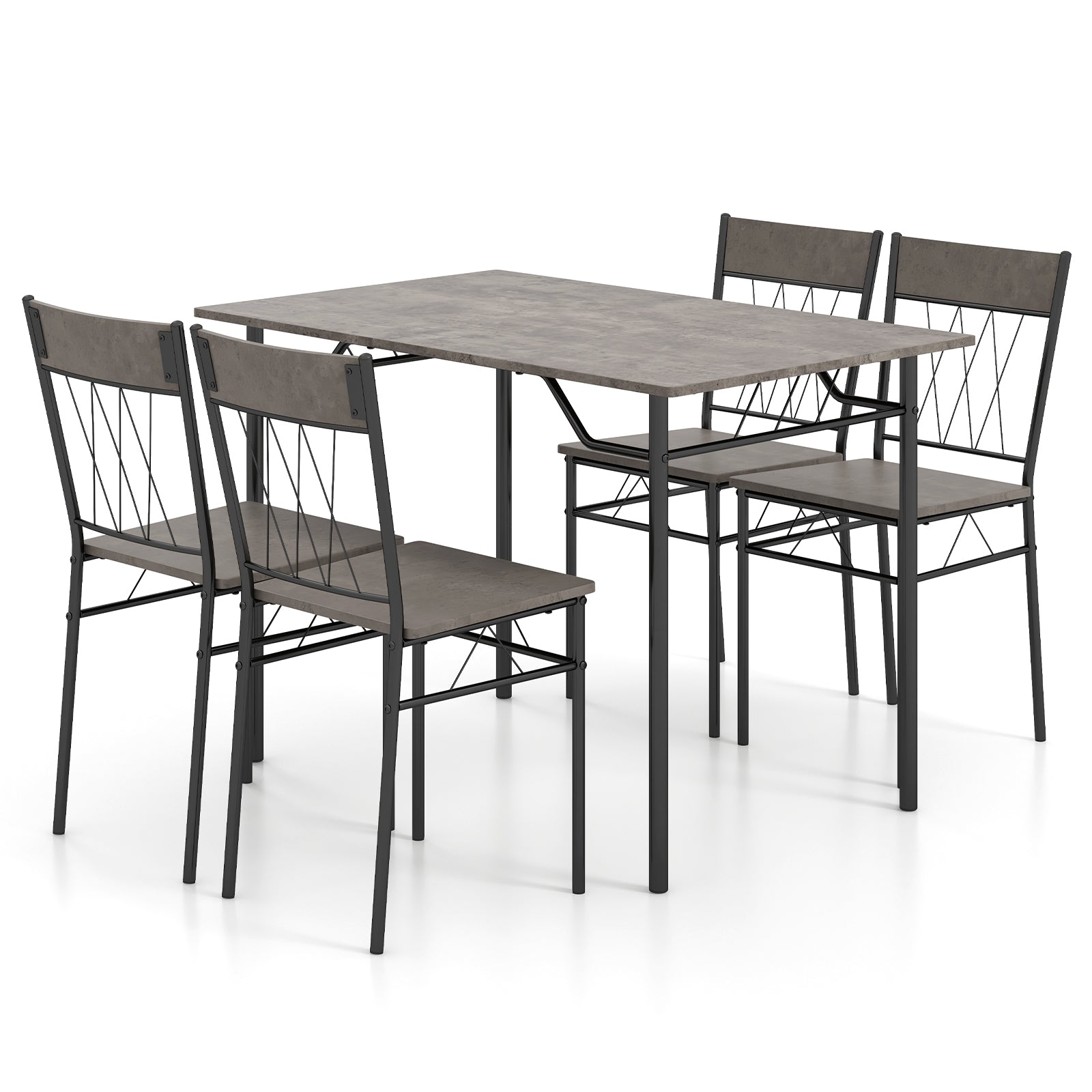 5-Piece Dining Table Set for 4 with Metal Frame for Living Room-Grey