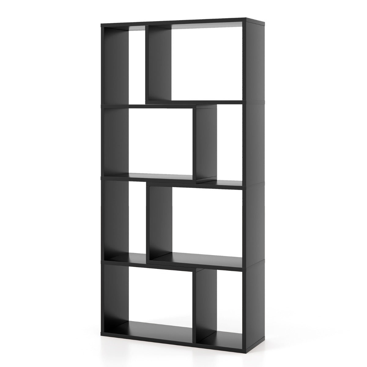 5-Tier Geometric Bookshelf with 8 Cubes Floor Standing Open Display-Black