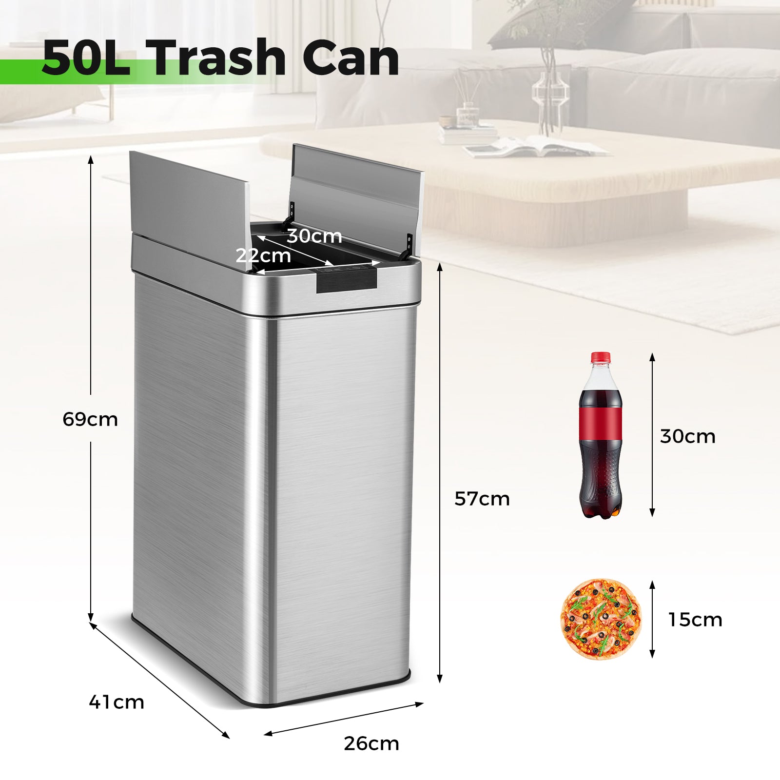50L Slim Kitchen Trash Can with Wing Lids-Silver