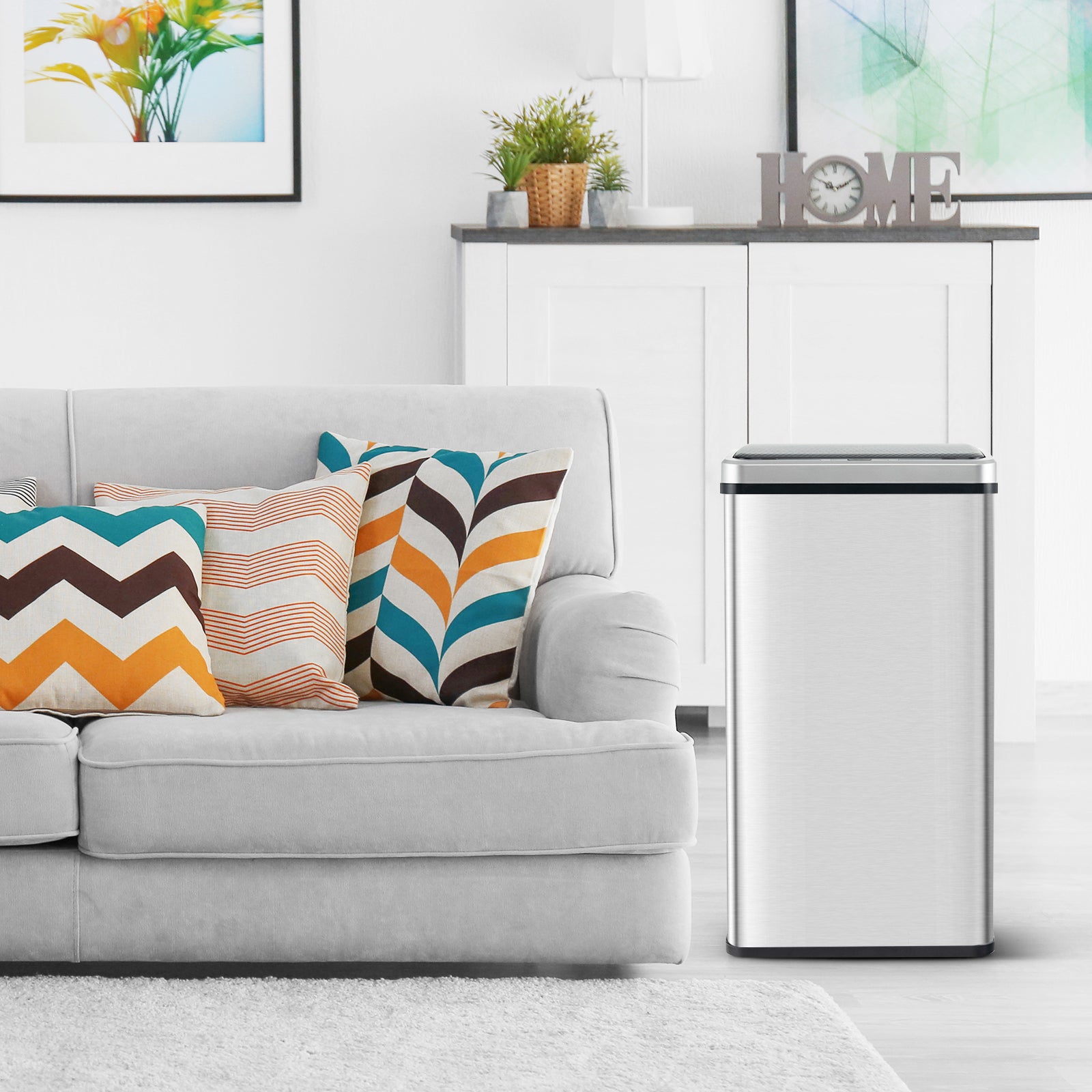 50L Stainless Steel Trash Can Automatic Motion Sensor Garbage Bin-Silver