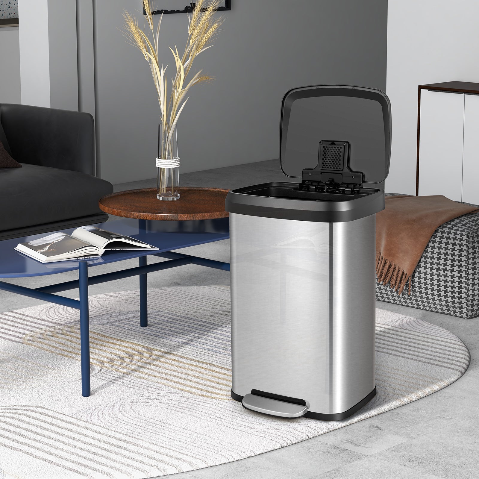 50 L Stainless Steel Step Trash Can with Deodorizer Compartment-Silver
