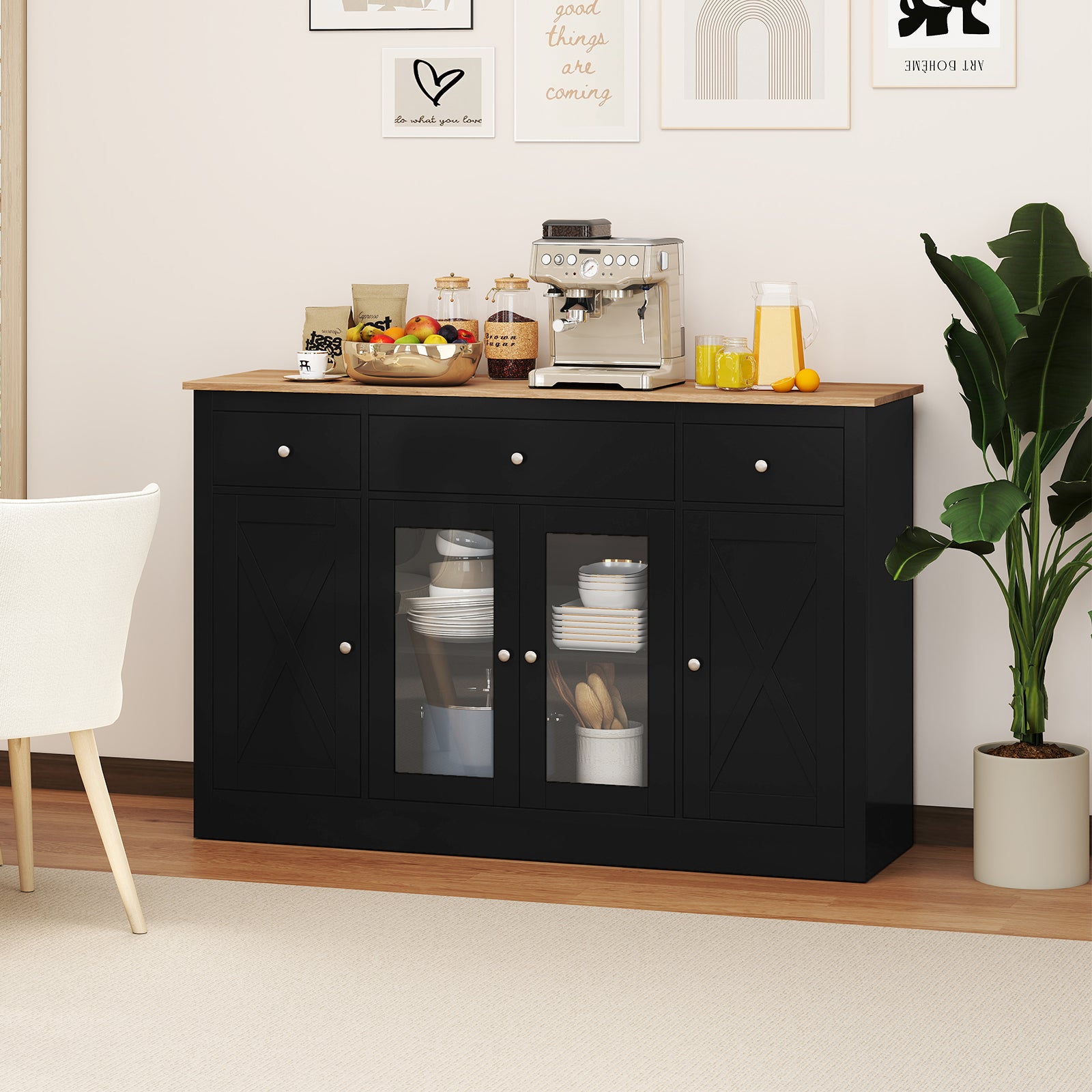 55‚Äù Large Buffet Sideboard Kitchen Storage Modern Coffee Bar Cabinet-Black