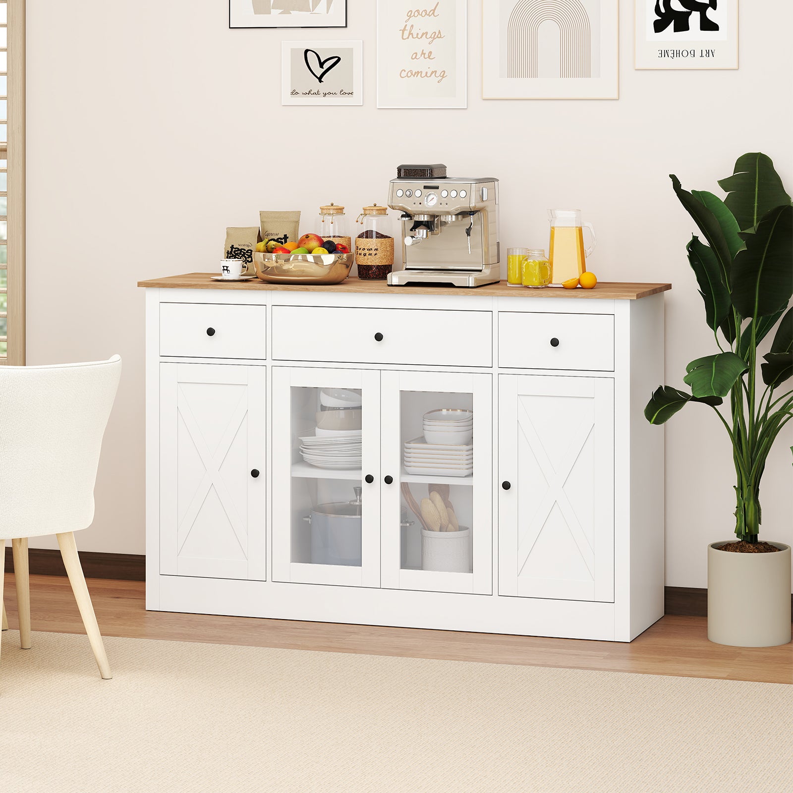 55‚Äù Large Buffet Sideboard Kitchen Storage Modern Coffee Bar Cabinet-White