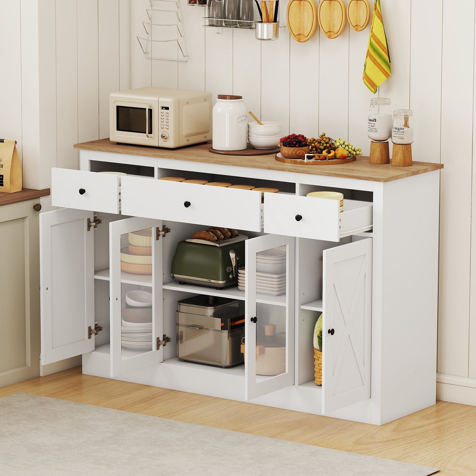 55‚Äù Large Buffet Sideboard Kitchen Storage Modern Coffee Bar Cabinet-White