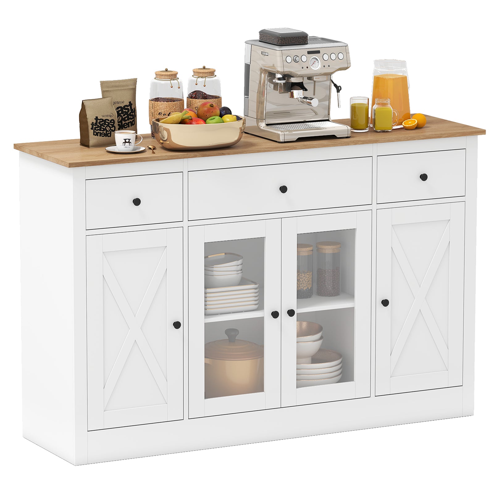 55‚Äù Large Buffet Sideboard Kitchen Storage Modern Coffee Bar Cabinet-White