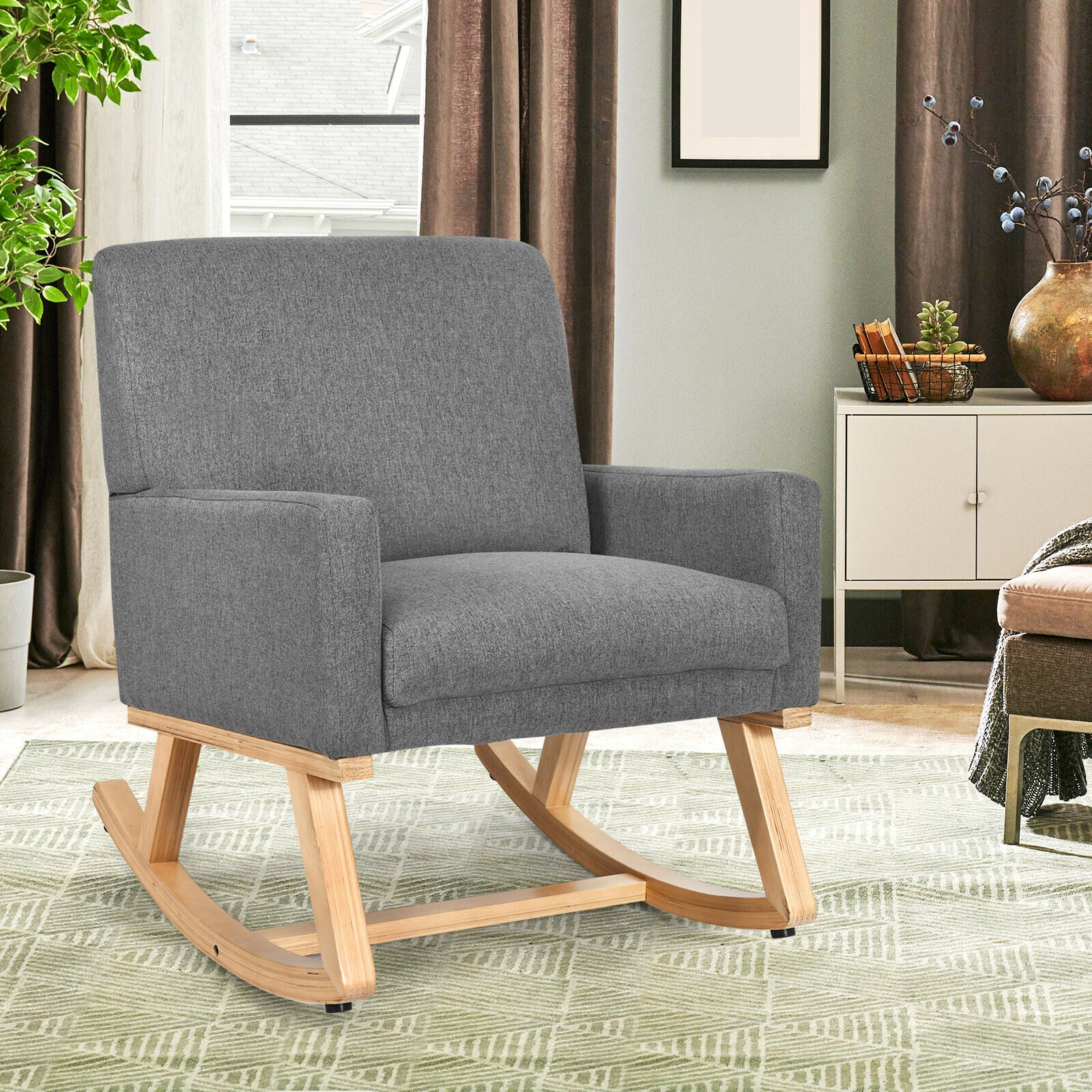Fabric Upholstered Recliner Rocking Chair Armchair Lounge Sofa Seat Relax Rocker-Grey