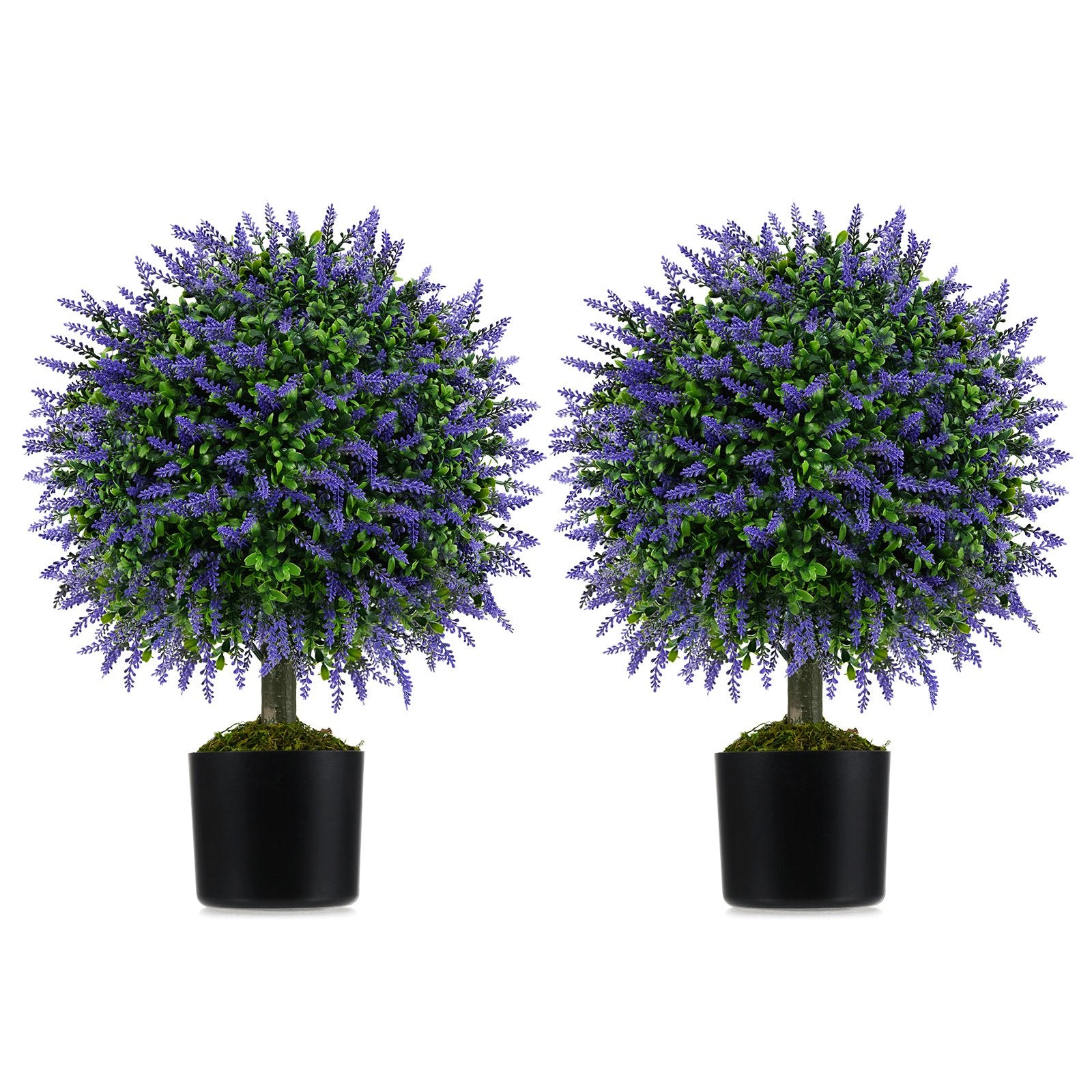 Set of 2 Artificial Lavender Topiary Ball Trees 58cm Faux Boxwood Ball Tree-Purple