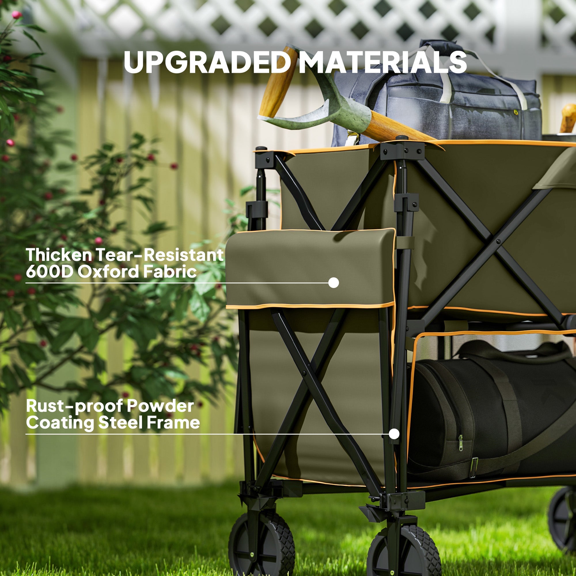 Outsunny Double Decker Folding Festival Trolley on Wheels, 200KG & 350L Capacity Collapsible Wagon Festival Trolley Cart with 134cm Extended for Camping Sports Shopping Garden and Beach, Grey