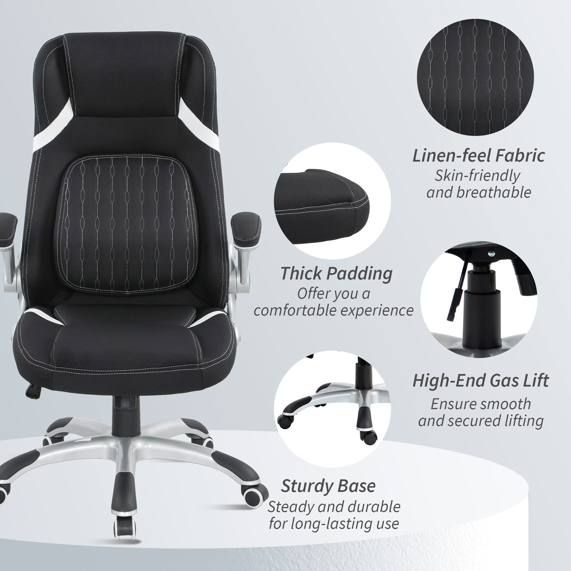 Vinsetto Linen-Look Office Chair, with Adjustable Height and Tension - Black